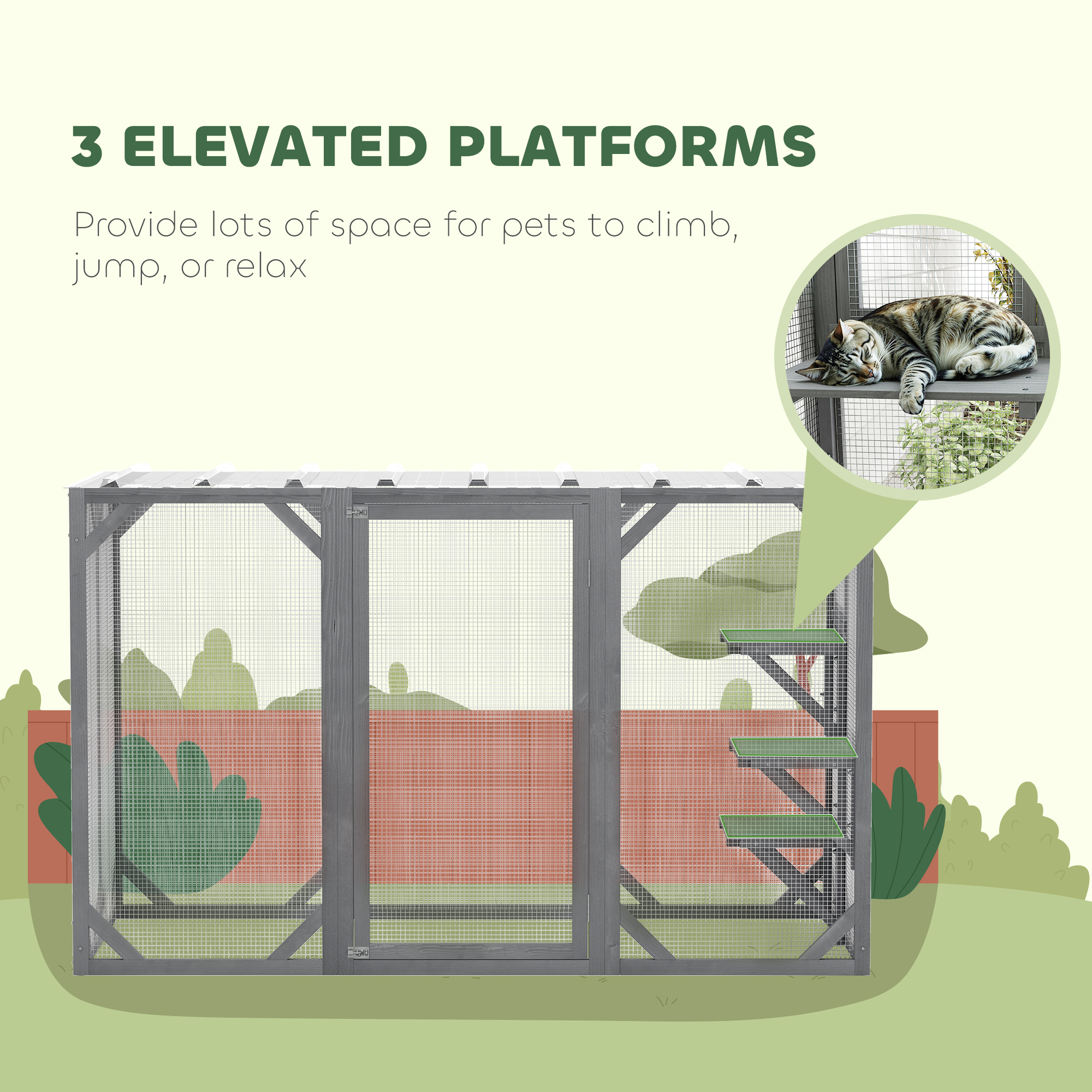 71in Outdoor Wooden Cat House With Three Platforms,Large Door,Water-Resistant — image 5