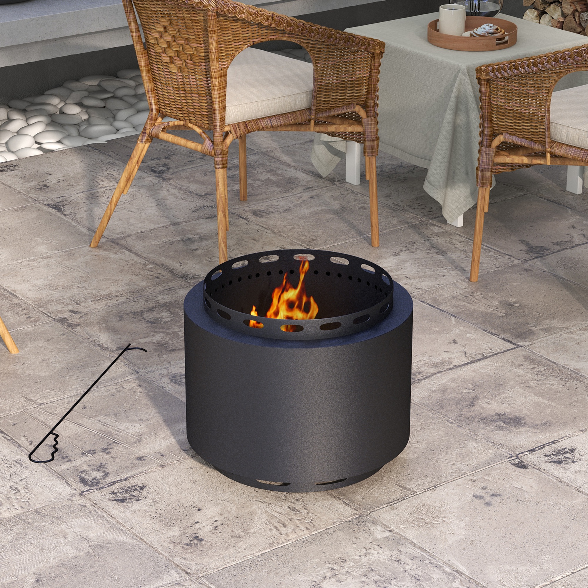 Smokeless Fire Pit,48.5cm Portable Wood Burning Firepit With Poker For Garden — image 4