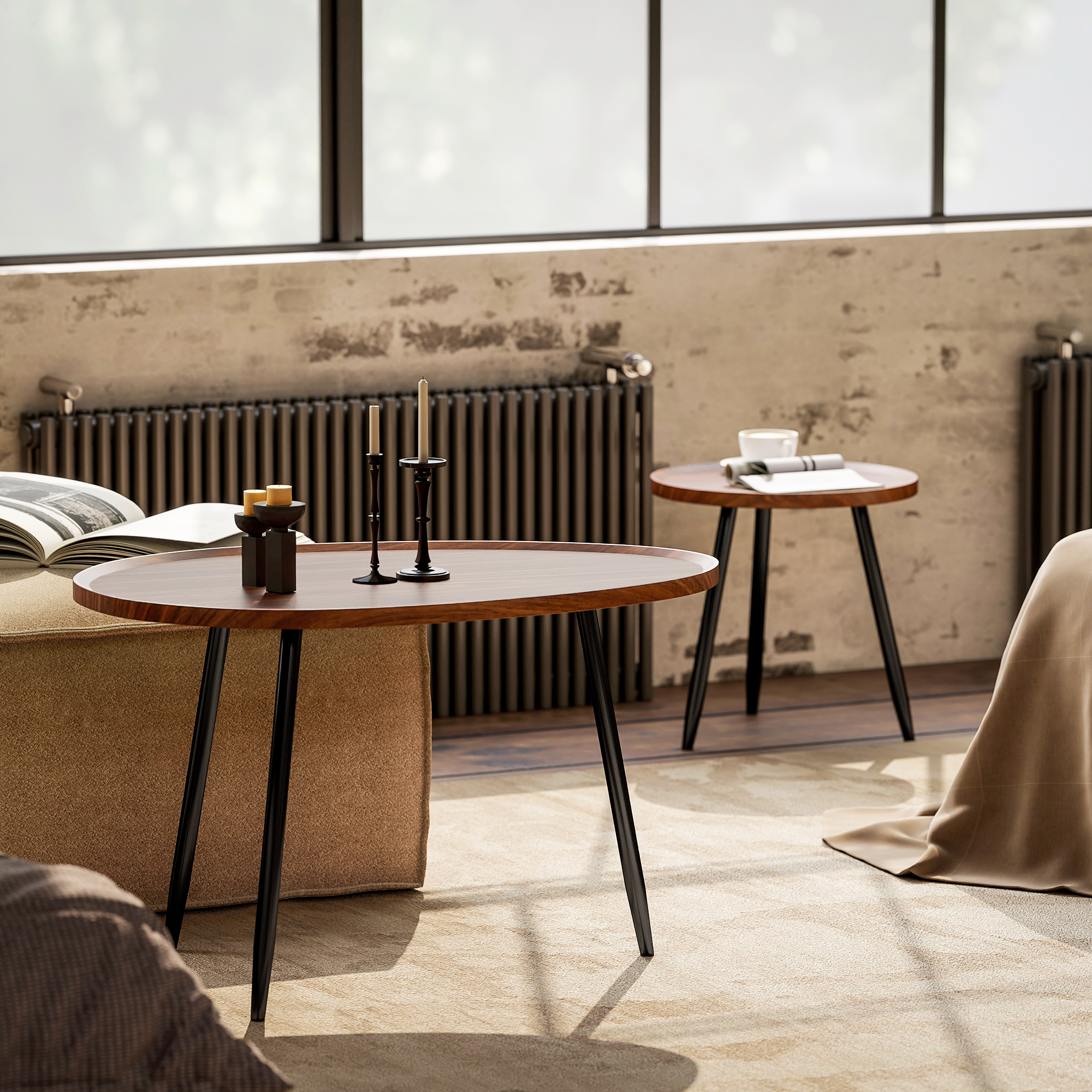 Nesting Coffee Table Set Of 2,80cm Modern Stacking End Side With Metal Legs