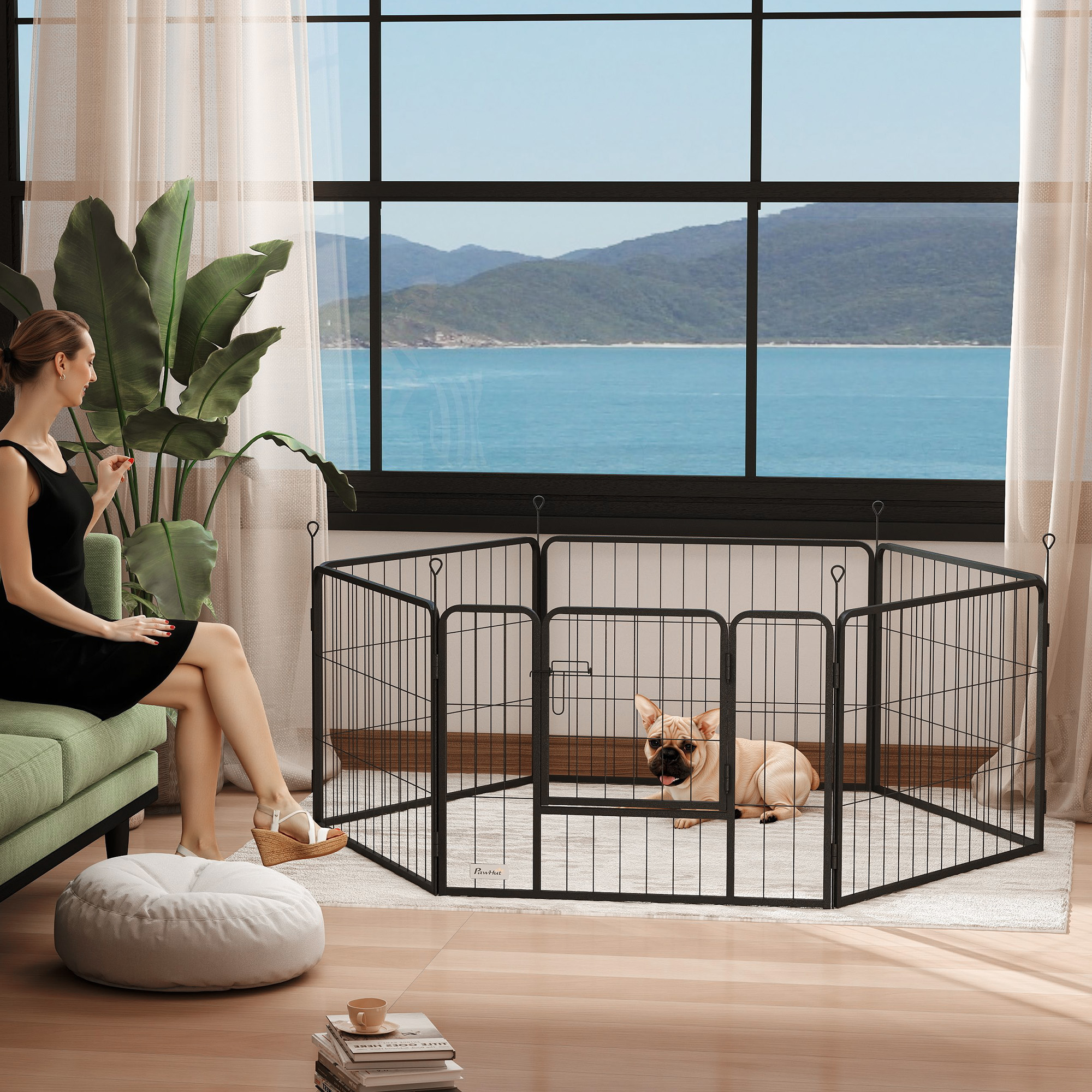 6 Panels Dog Playpen,Portable Detachable Puppy Pen With Door,for Small Dogs,60cm High,Grey detail photo 9