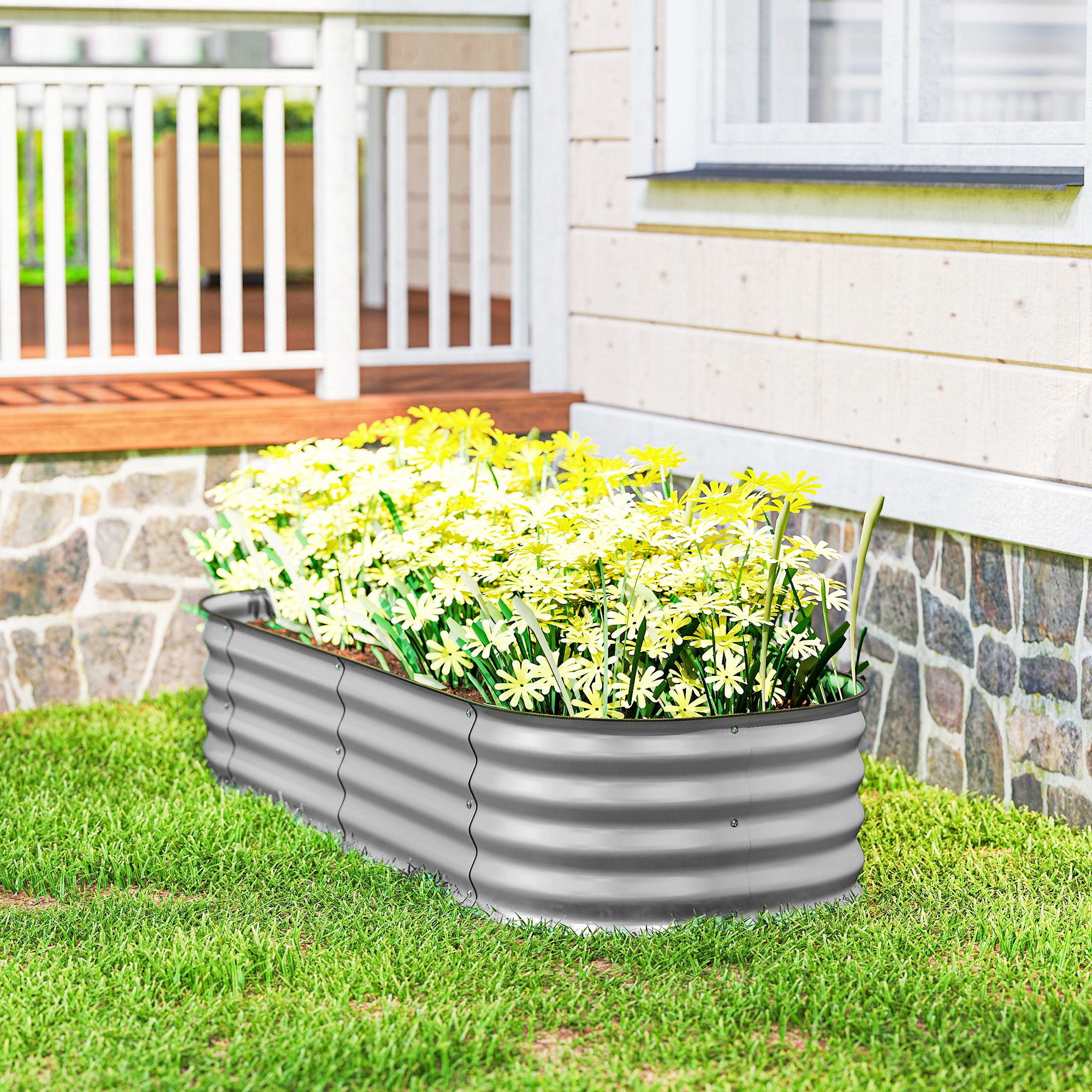 Galvanised Raised Garden Bed,Metal Planter Box With Safety Edging,for — image 2