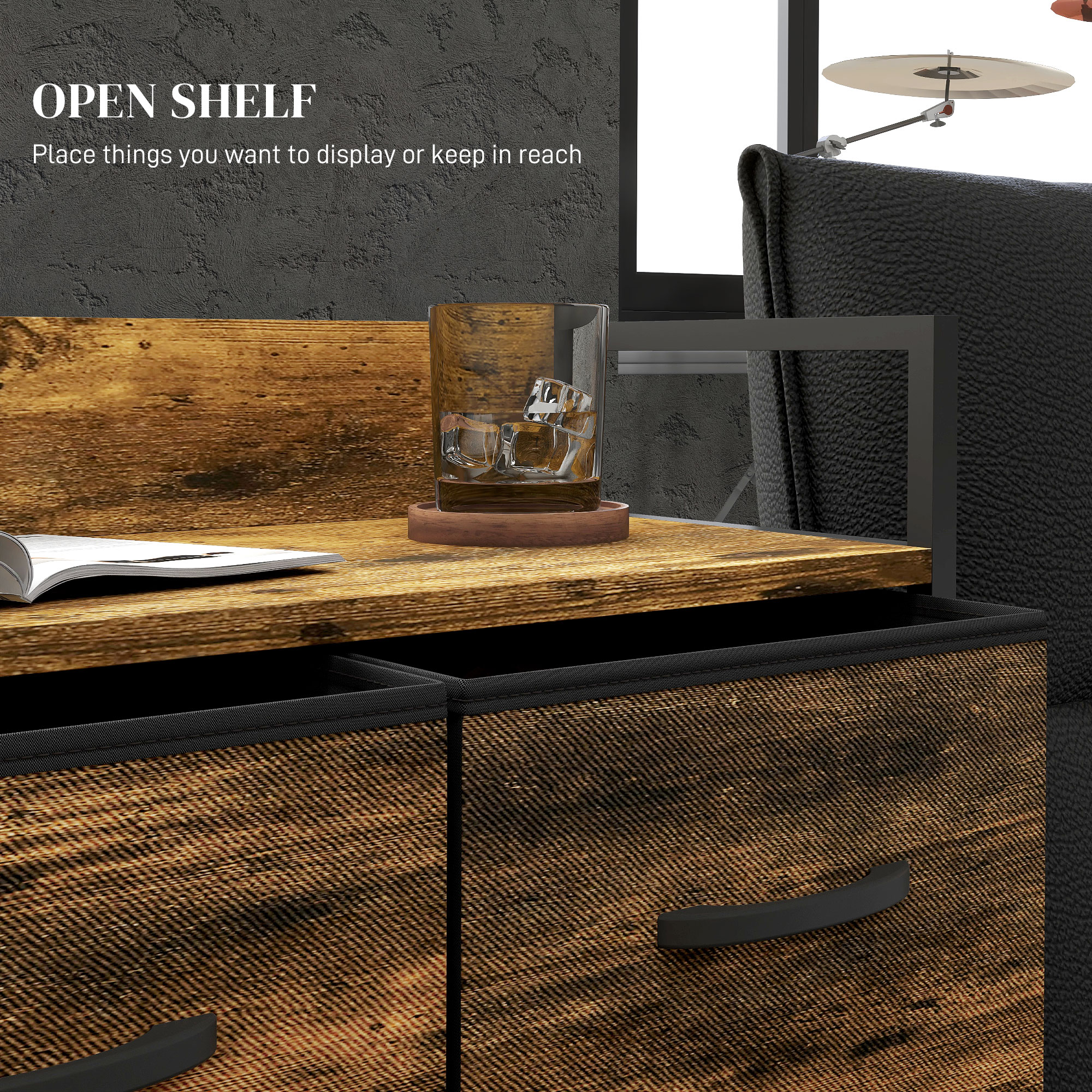 Rustic Chest Of Four Fabric Drawers-Rustic Brown — image 4