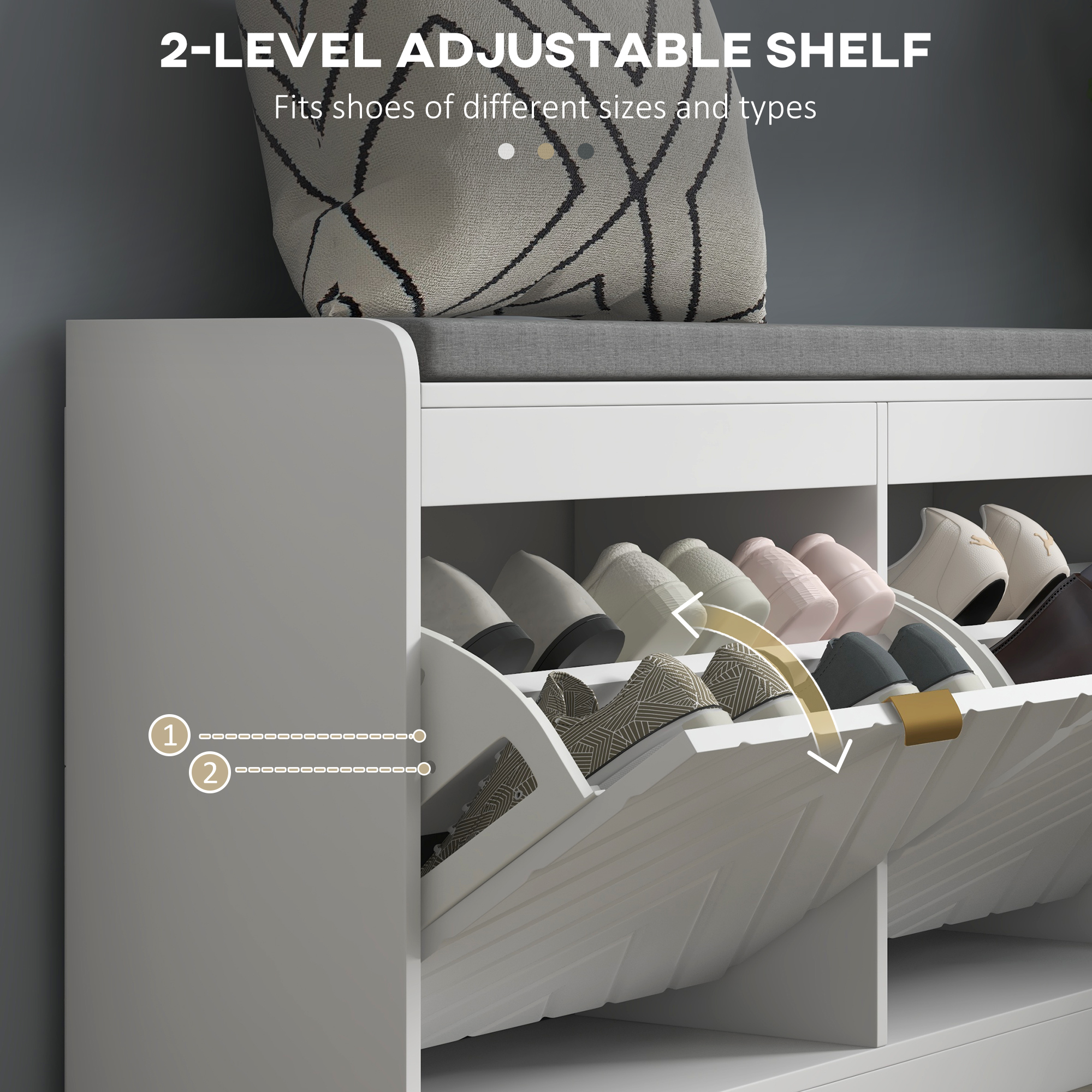 Shoe Storage With Seat,Upholstered Entryway Bench,Shoe Bench 2 Flip Drawers — image 3