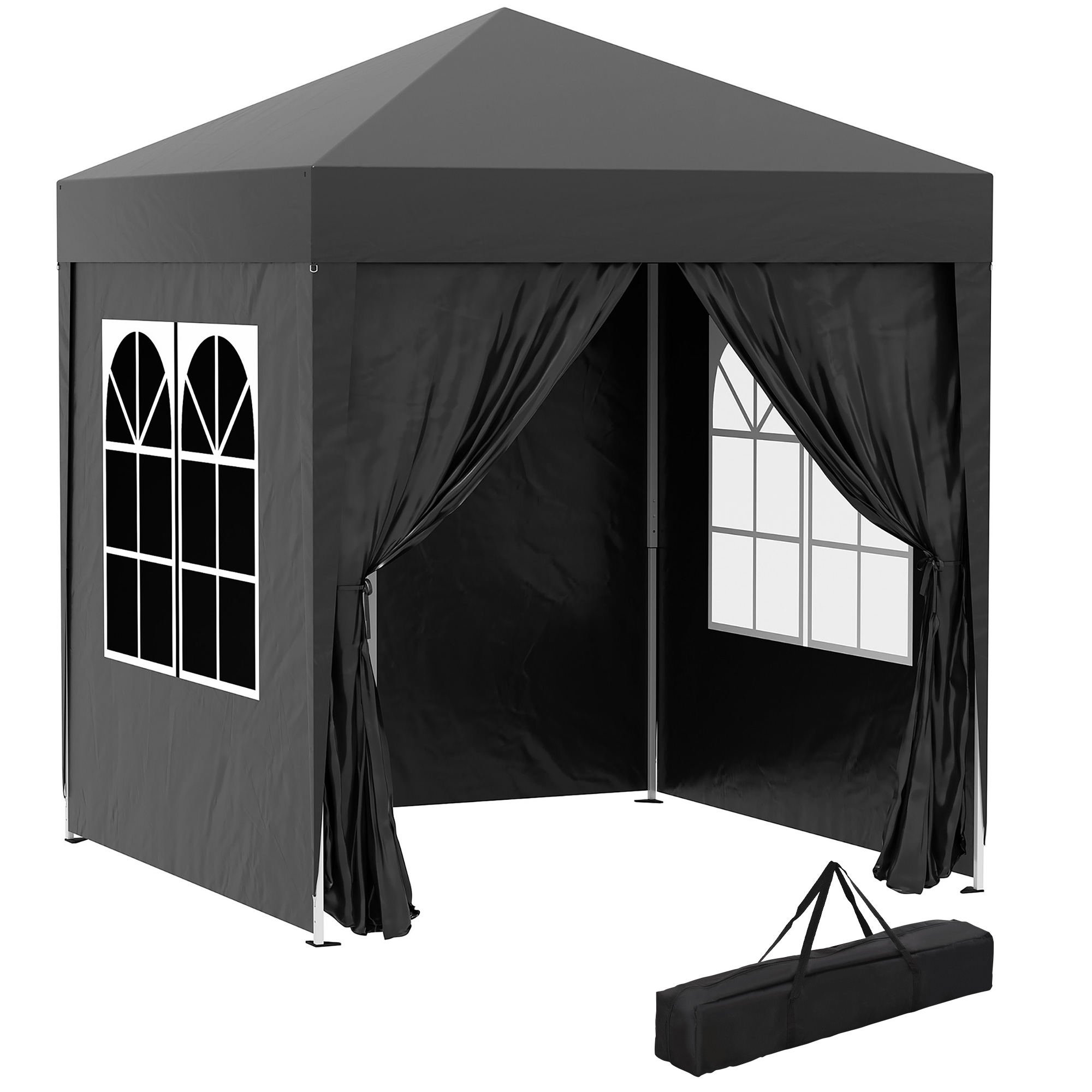 2x2m Pop-Up Gazebo,with Curtain Walls And Windows,Black — image 2