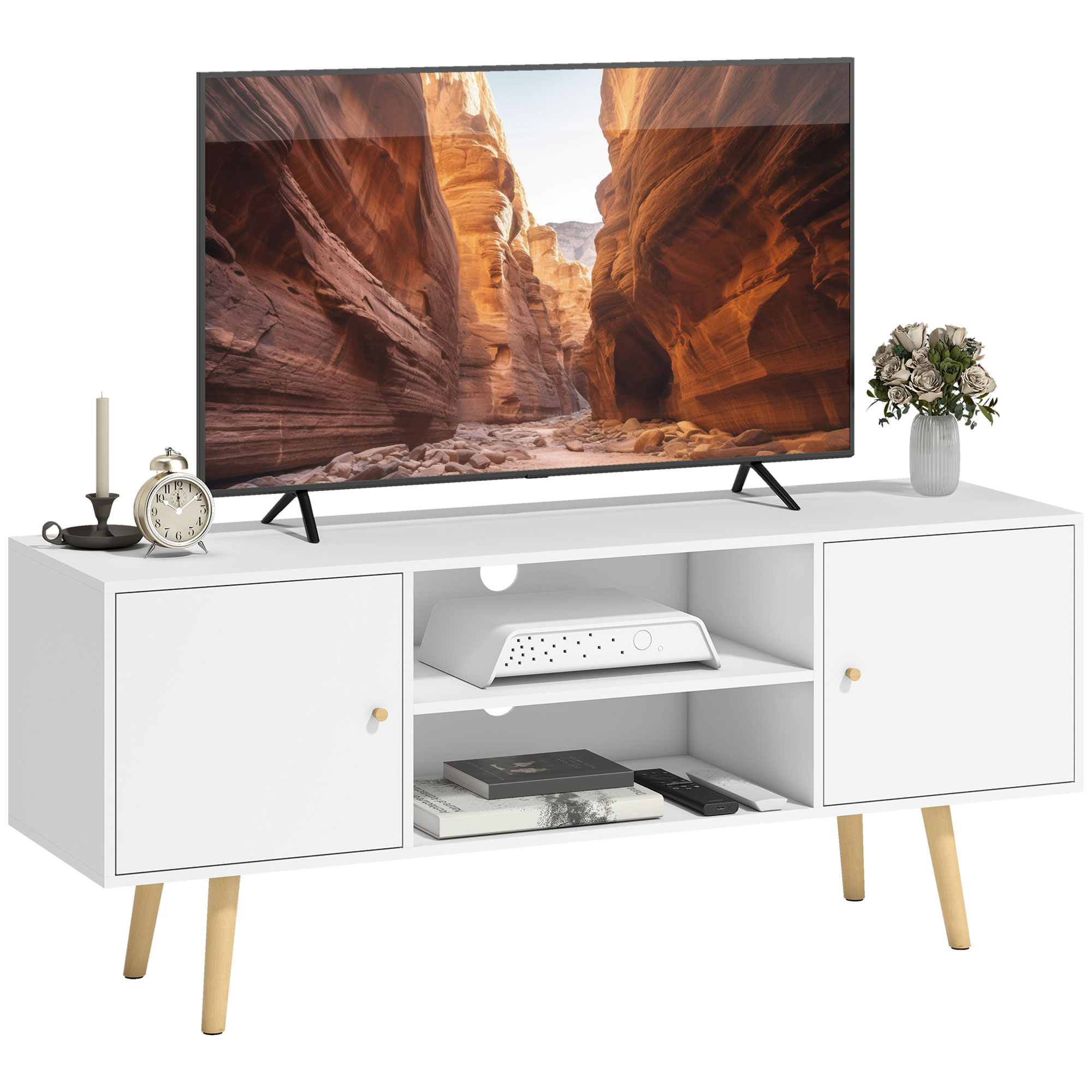 TV Stand Cabinet Up To 55 Inches,TV Unit With Storage Shelves And Wood Legs — image 4
