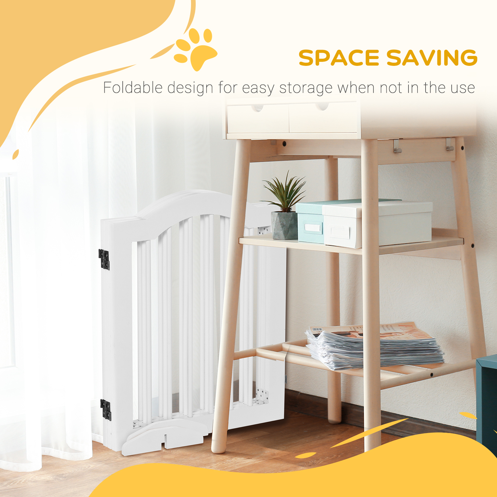 3 Panels Dog Gate W/ Support Feet Fence Safety Barrier Freestanding Wood White — image 2