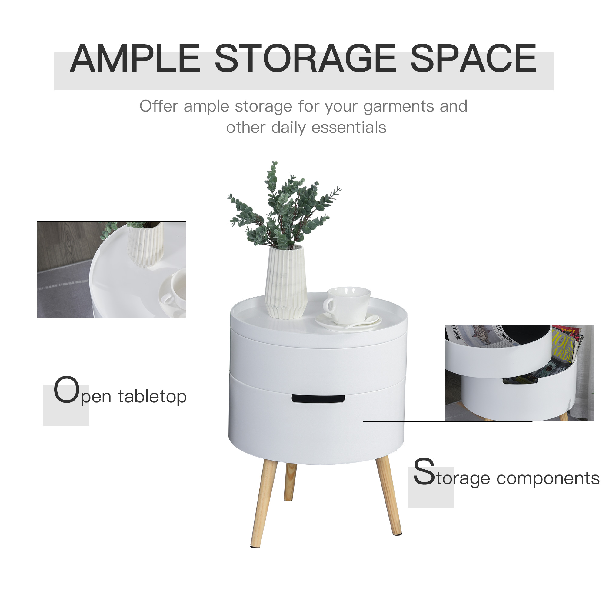 3-Tier Coffee Table,Round End Table With 2 Hidden Compartments And Detachable — image 5