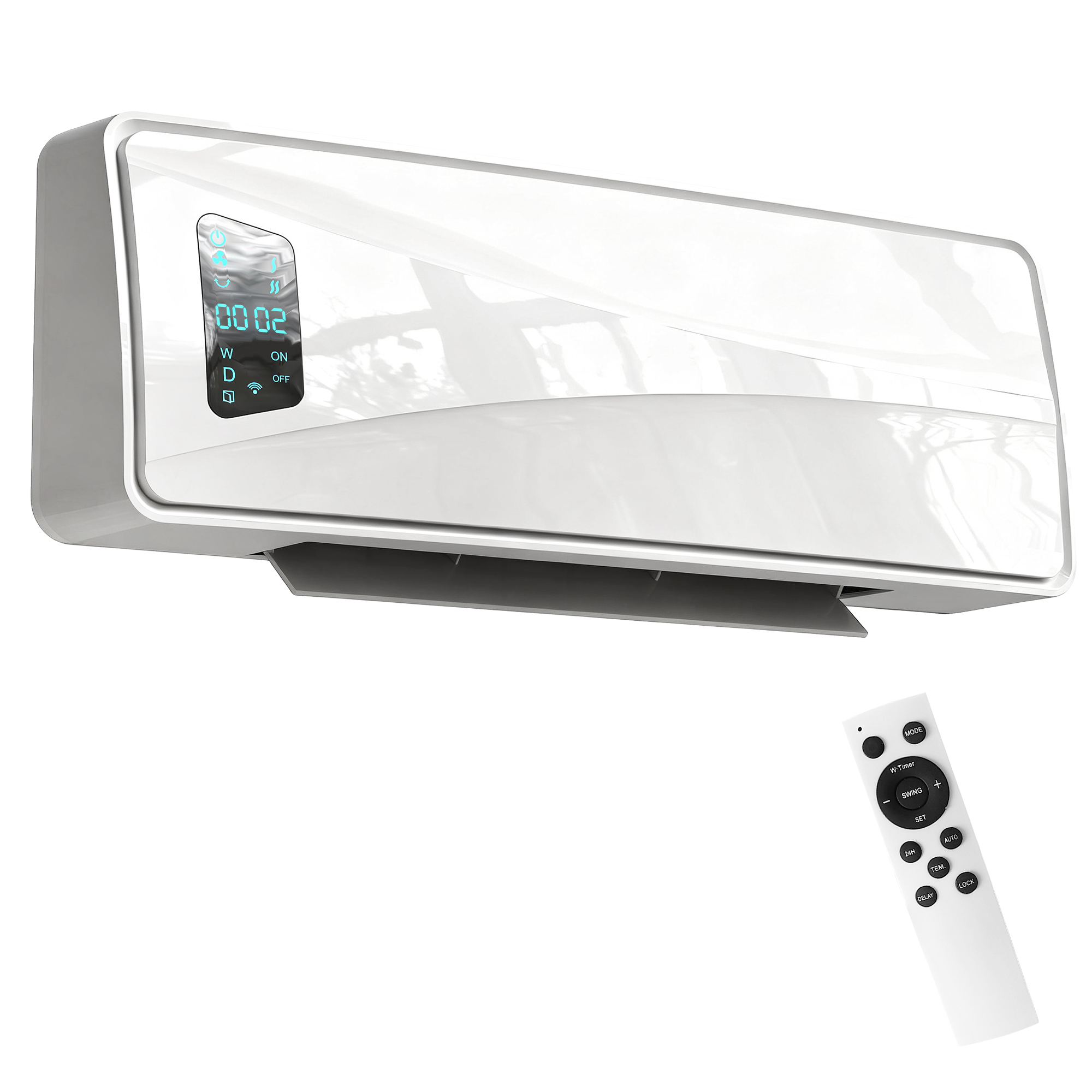 2000W Ceramic Electric Heater With Fan,Adjustable Thermostat,Wall Mounted-White — image 3