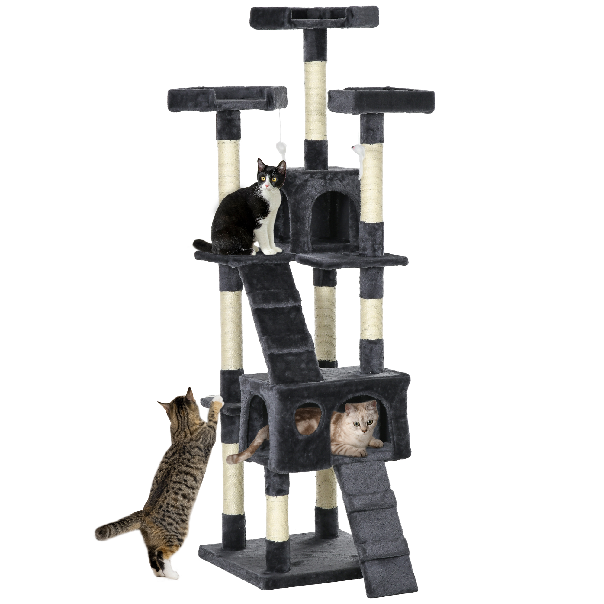 173cm Cat Tree Scratching House,Activity Play Centre,Charcoal Grey