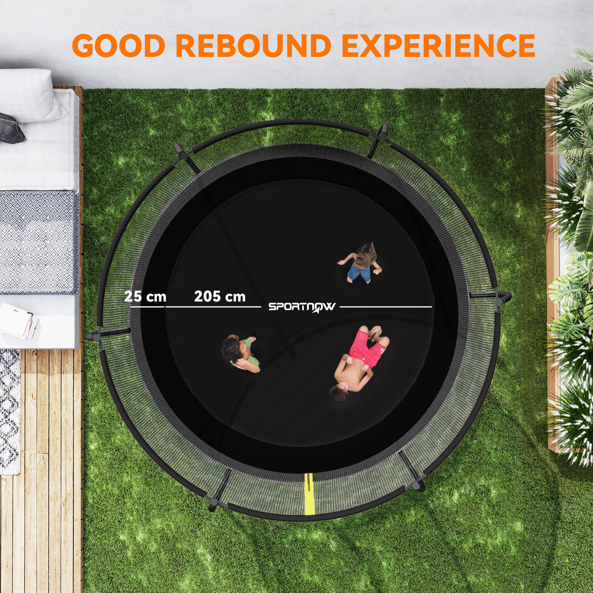 8ft Outdoor Trampoline With Enclosure Net,Spring Cover,Black