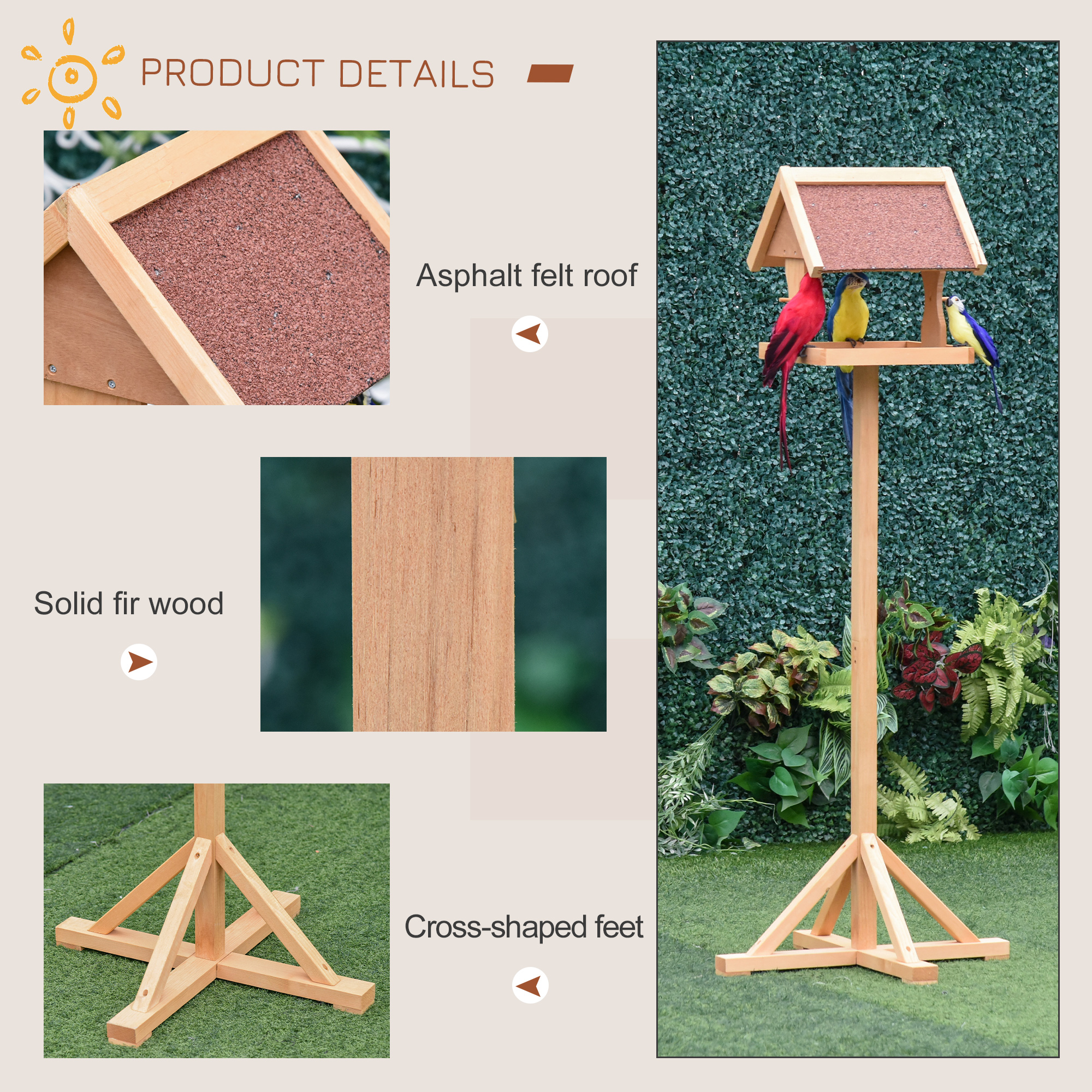 Wooden Bird Table Wild Bird Feeding Station Freestanding