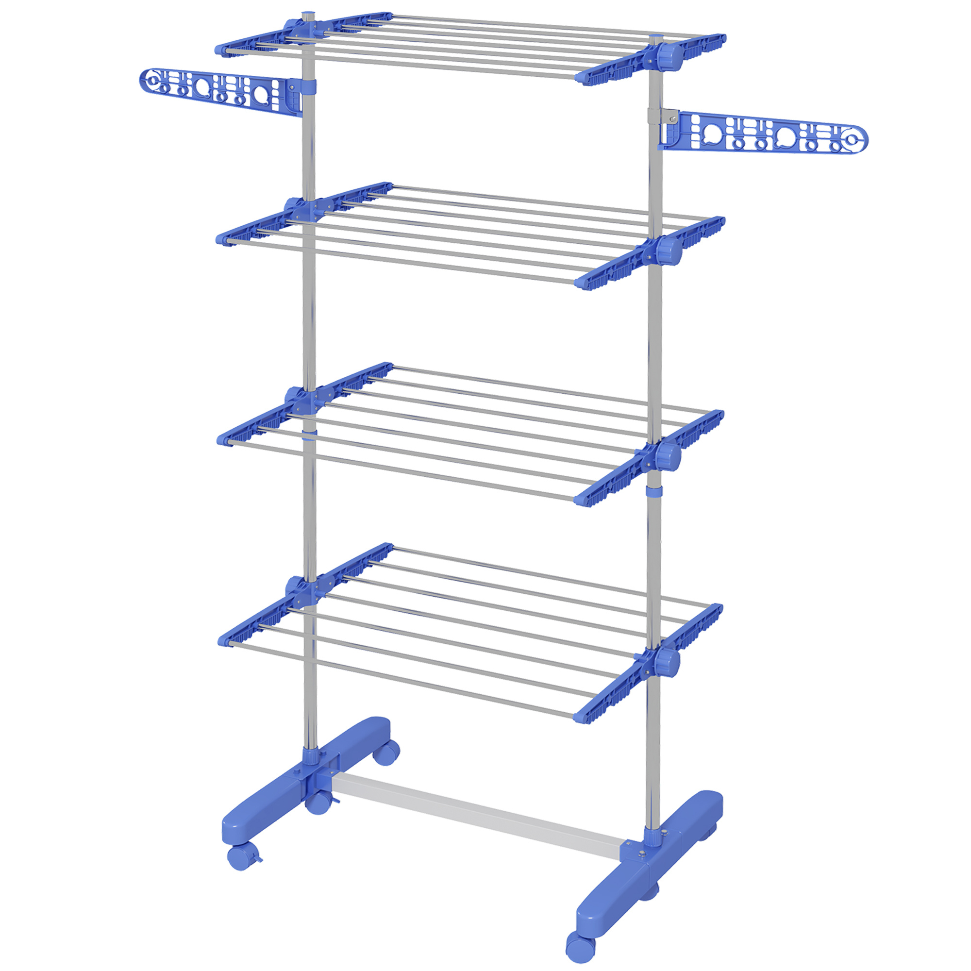 Four-Shelf Collapsing Clothes Horse,With Side Arms And Wheels-Blue — image 4