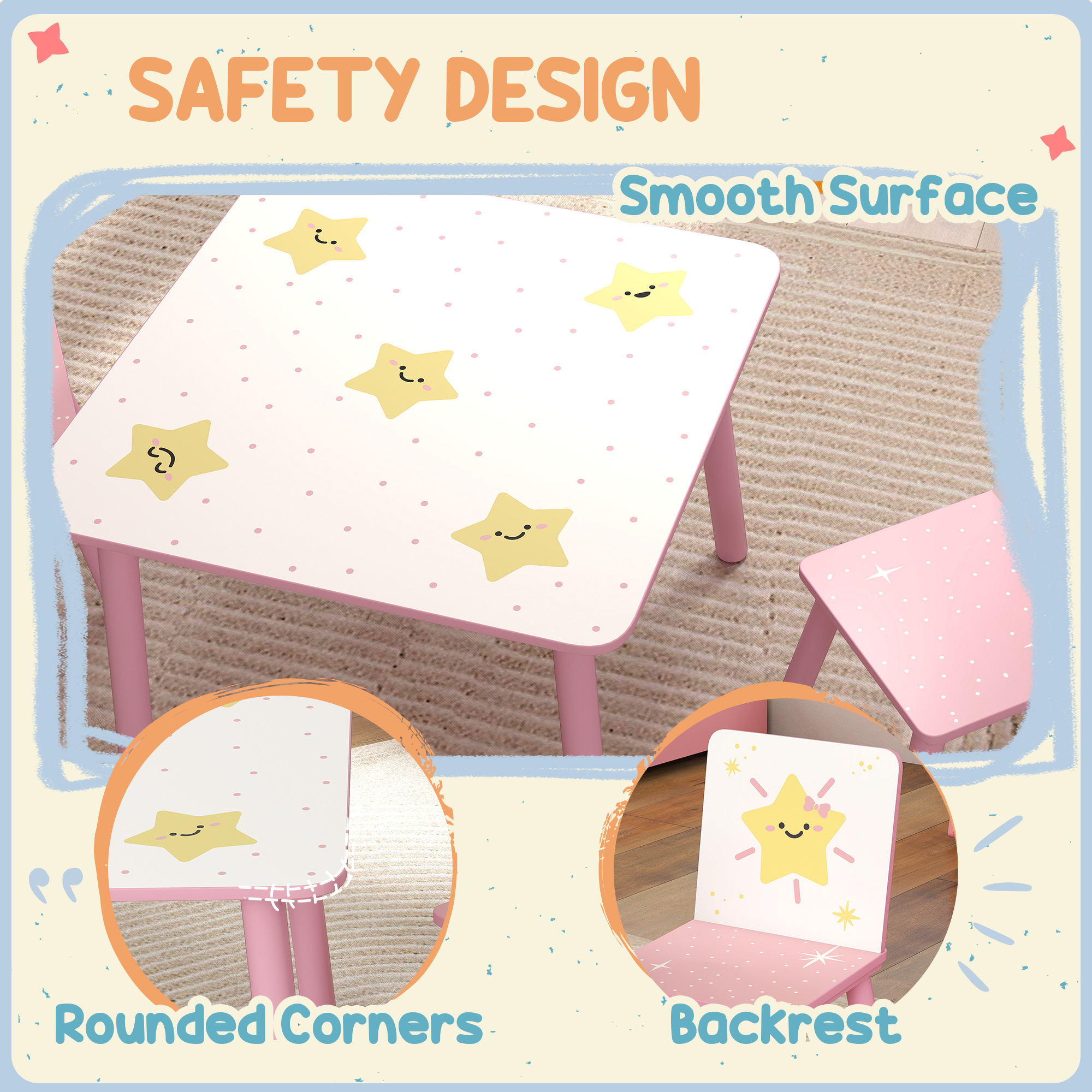3-Piece Toddler Table And Chair Set,Kids With 2 Chairs Set — image 2