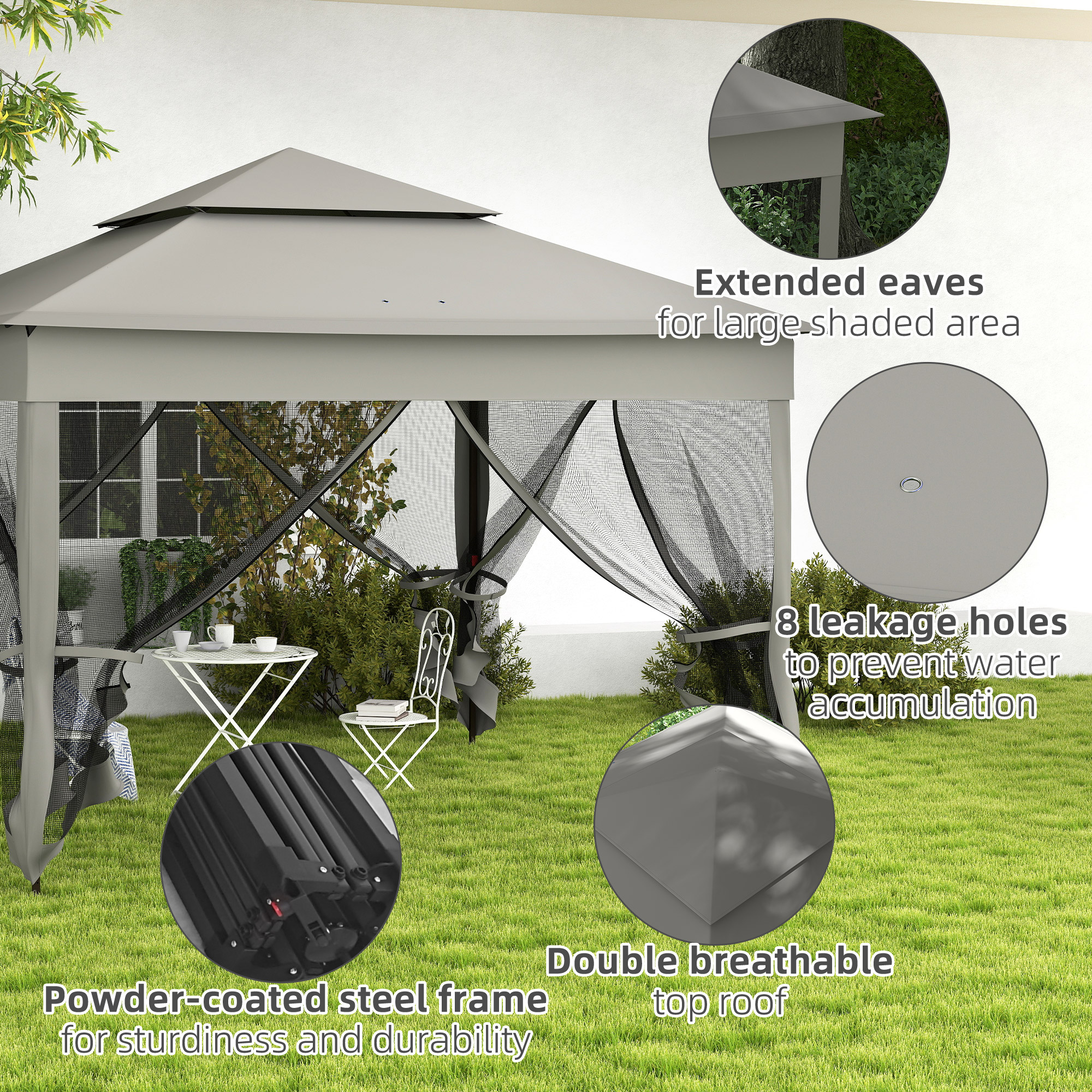 3 X 3(m) Pop Up Gazebo,Double-roof Garden Tent With Netting And Carry Bag,Party — image 5