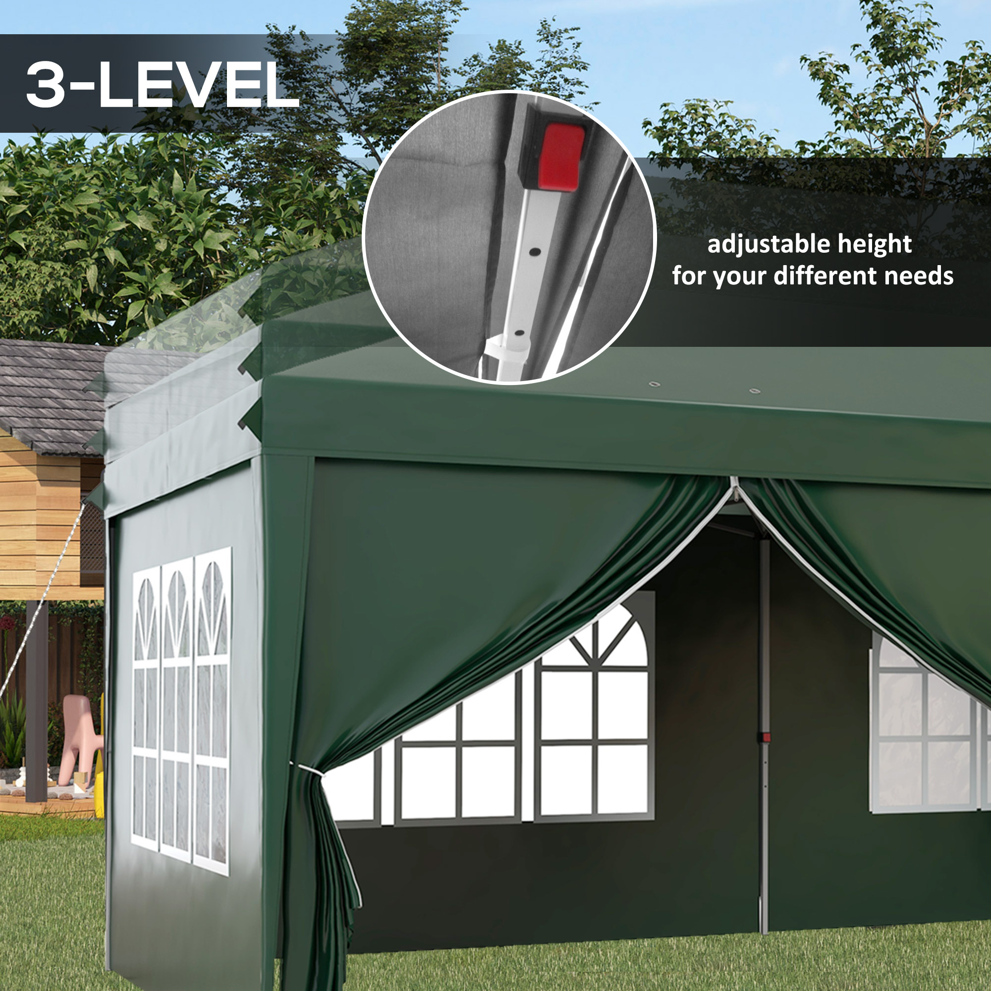 3x6m Pop-Up Gazebo,with Curtain Walls And Windows,Green — image 2