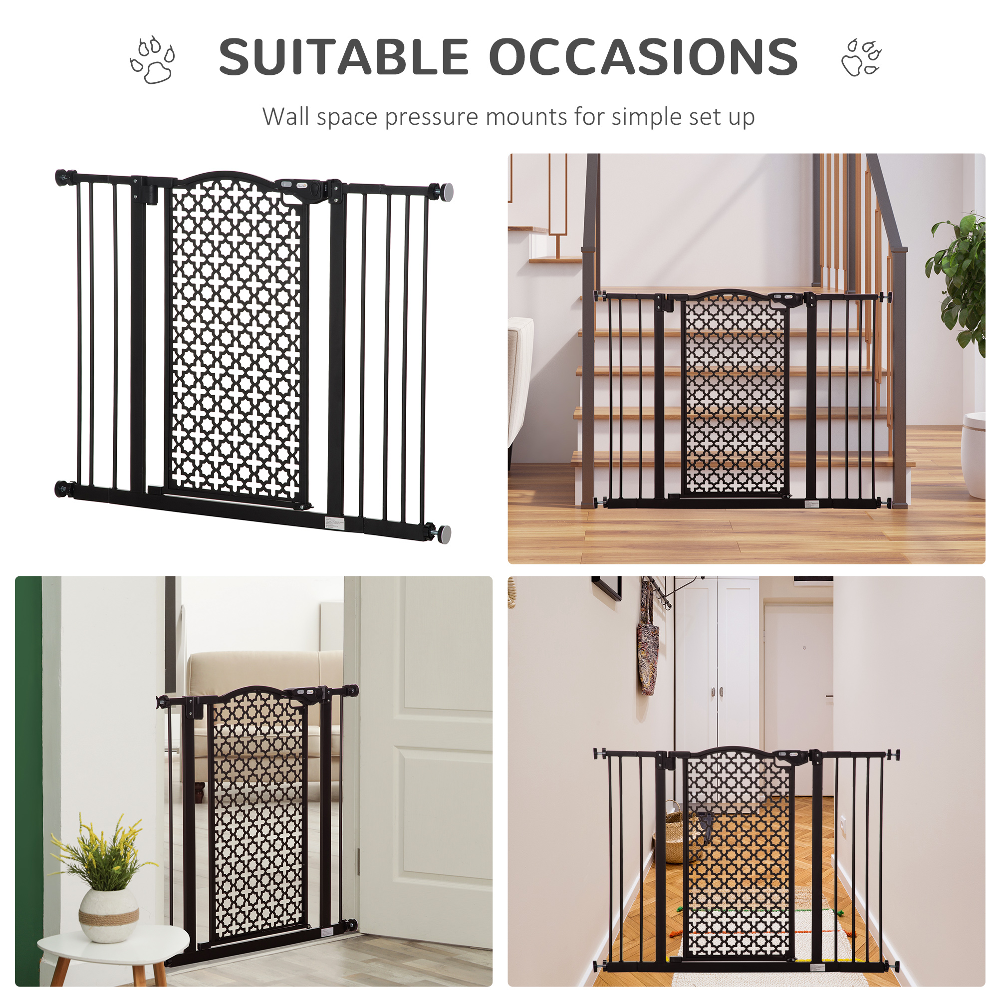74-105cm Pet Safety Gate Stair Barrier,with Auto Close,Double Locking-Black — image 2