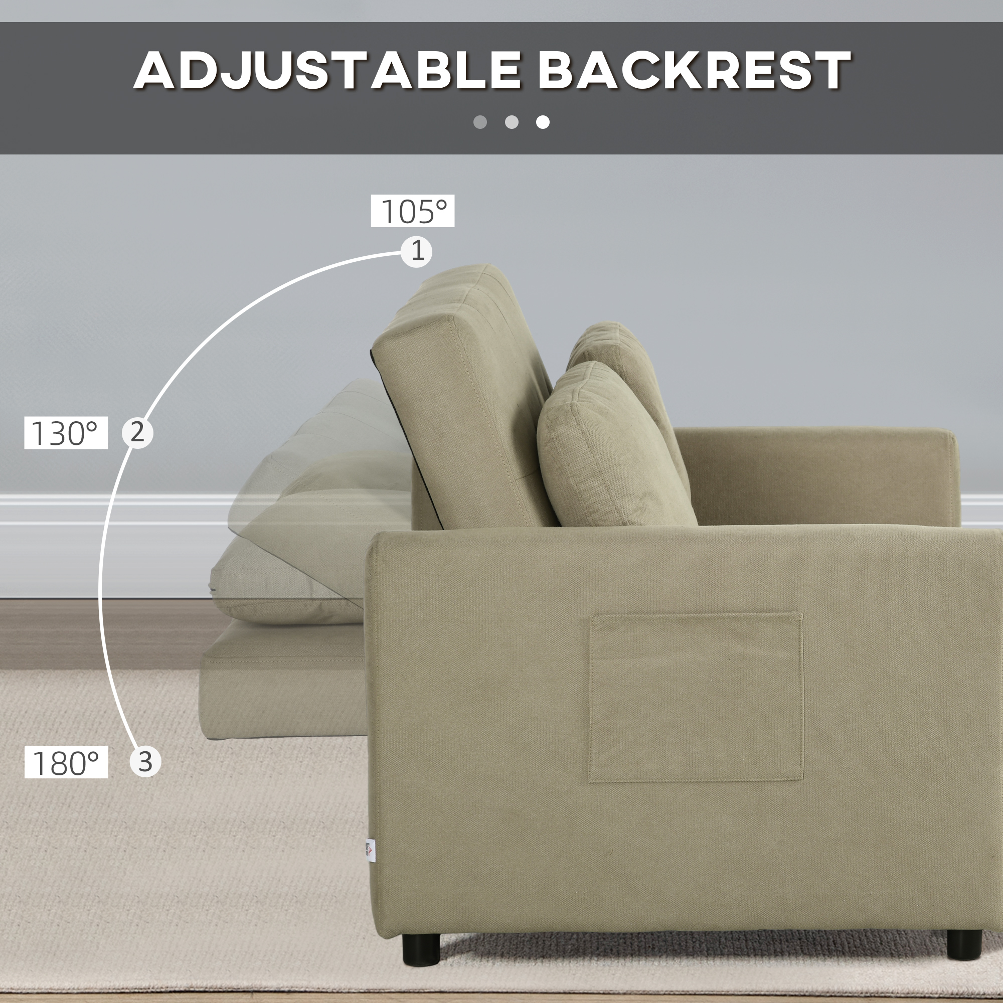 Loveseat Sofa Bed,Convertible Bed Settee With 2 Pillows,Side Pockets,Light Brown — image 4