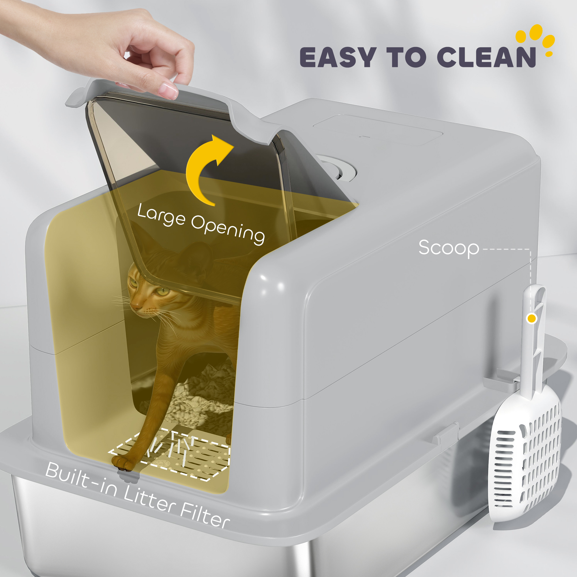 Stainless Steel Cat Litter Box With Removable Lid,Scoop,Filter Bags,for Larger