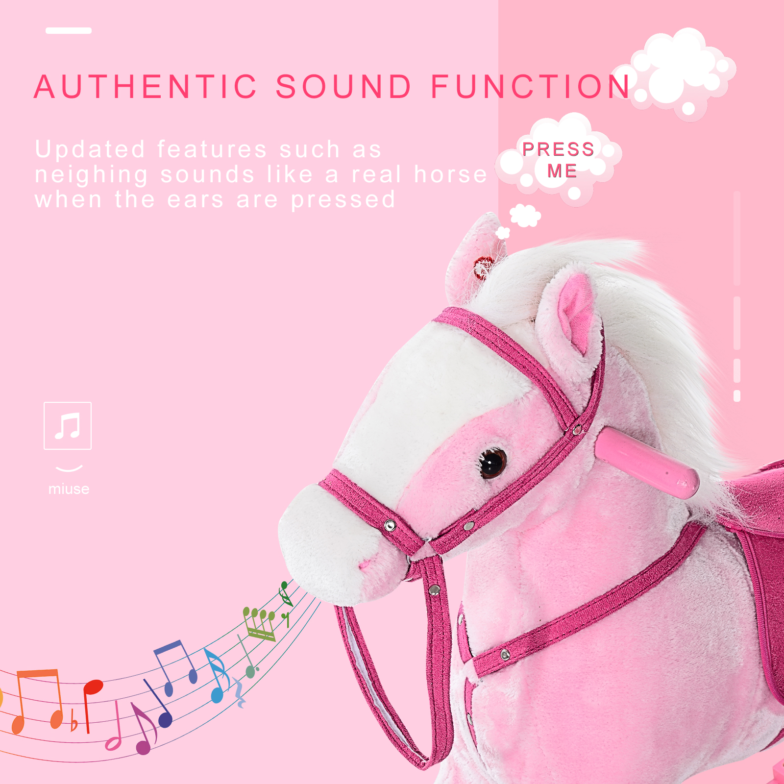 Baby Rocking Horse Plush Ride On Animals Rocker With Sound Handle Grip For Kids