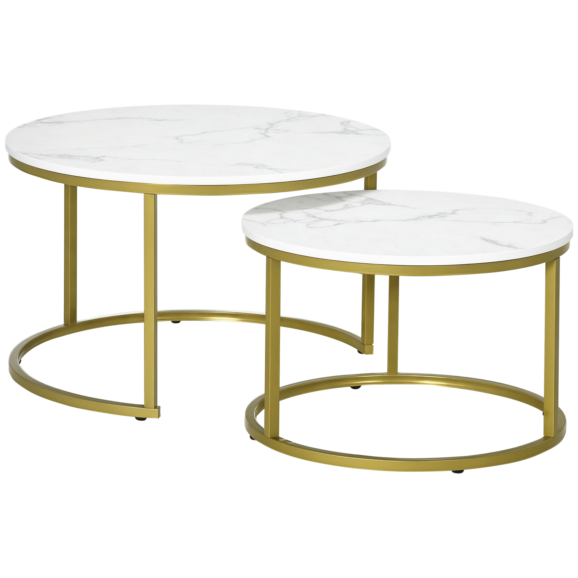 Coffee Table Set Of 2,Round Nest Of Tables With Metal Frame,Modern Side — image 2