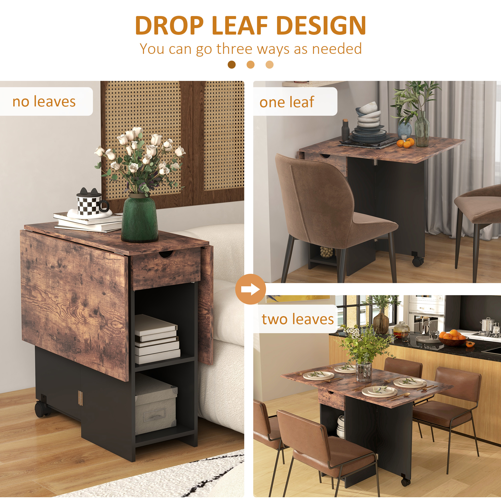 Folding Dining Table,Drop Leaf Table For Small Spaces,Foldable With Drawer — image 5