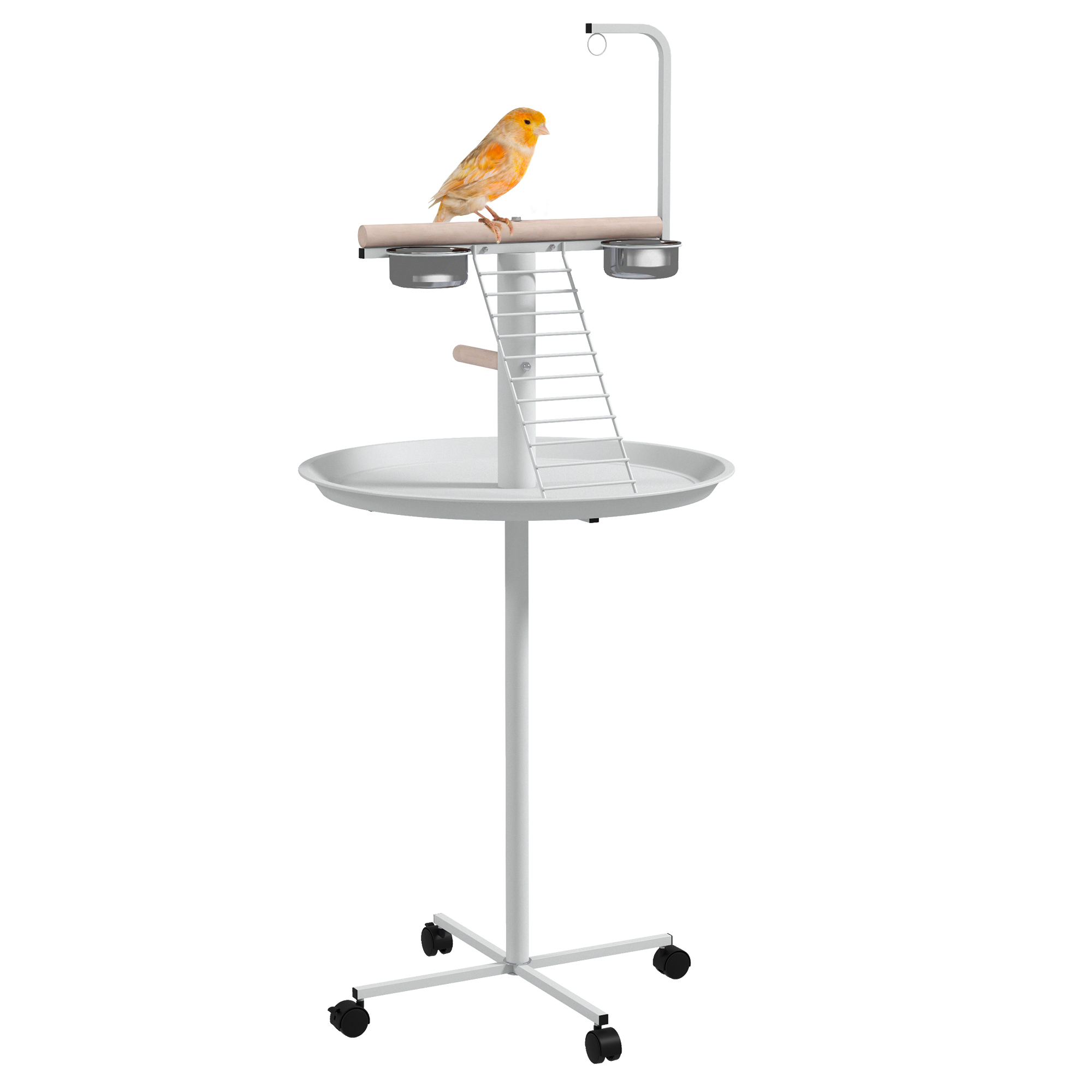 Bird Stand With Four Wheels,Perches,Stainless Steel Feed Bowls,Round Tray,for — image 2