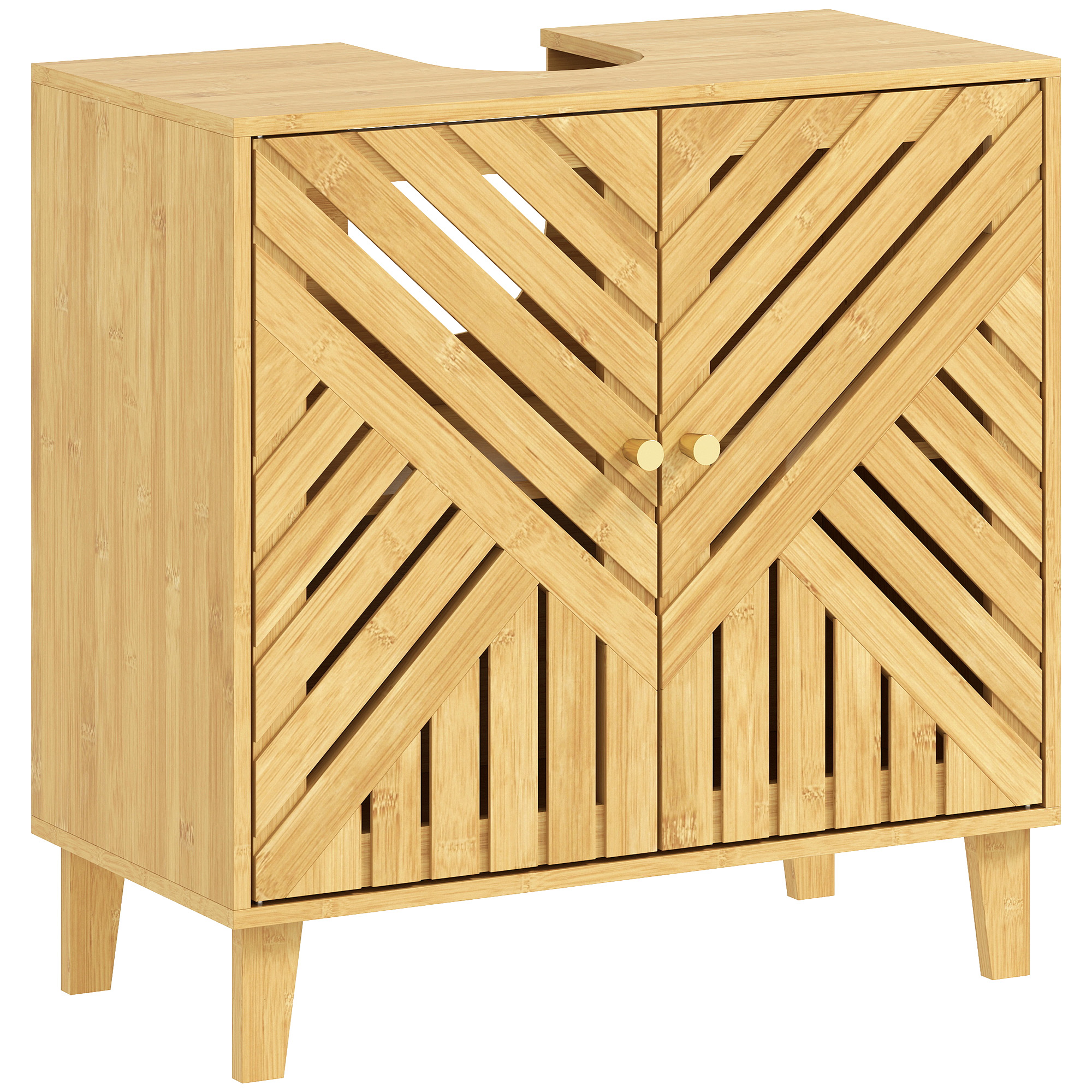 Bamboo Bathroom Under Sink Cabinet With Adjustable Shelf For Basin Without — image 4