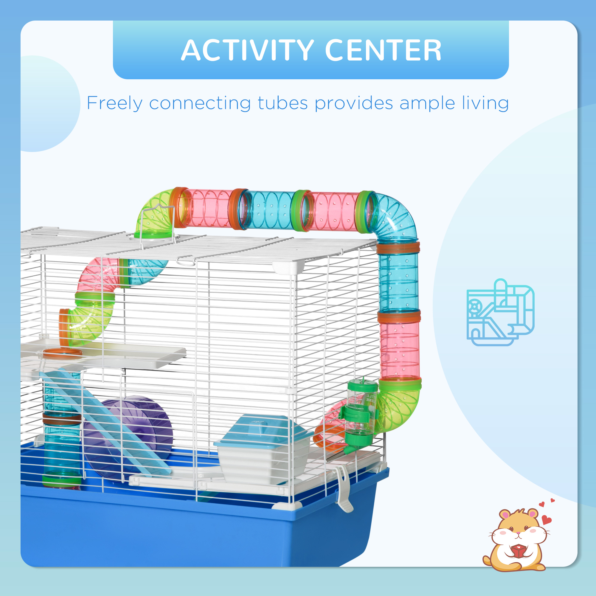 Hamster Cage,Gerbil Cage 3 Tier For Dwarf With Tube,Exercise Wheel,Water — image 2
