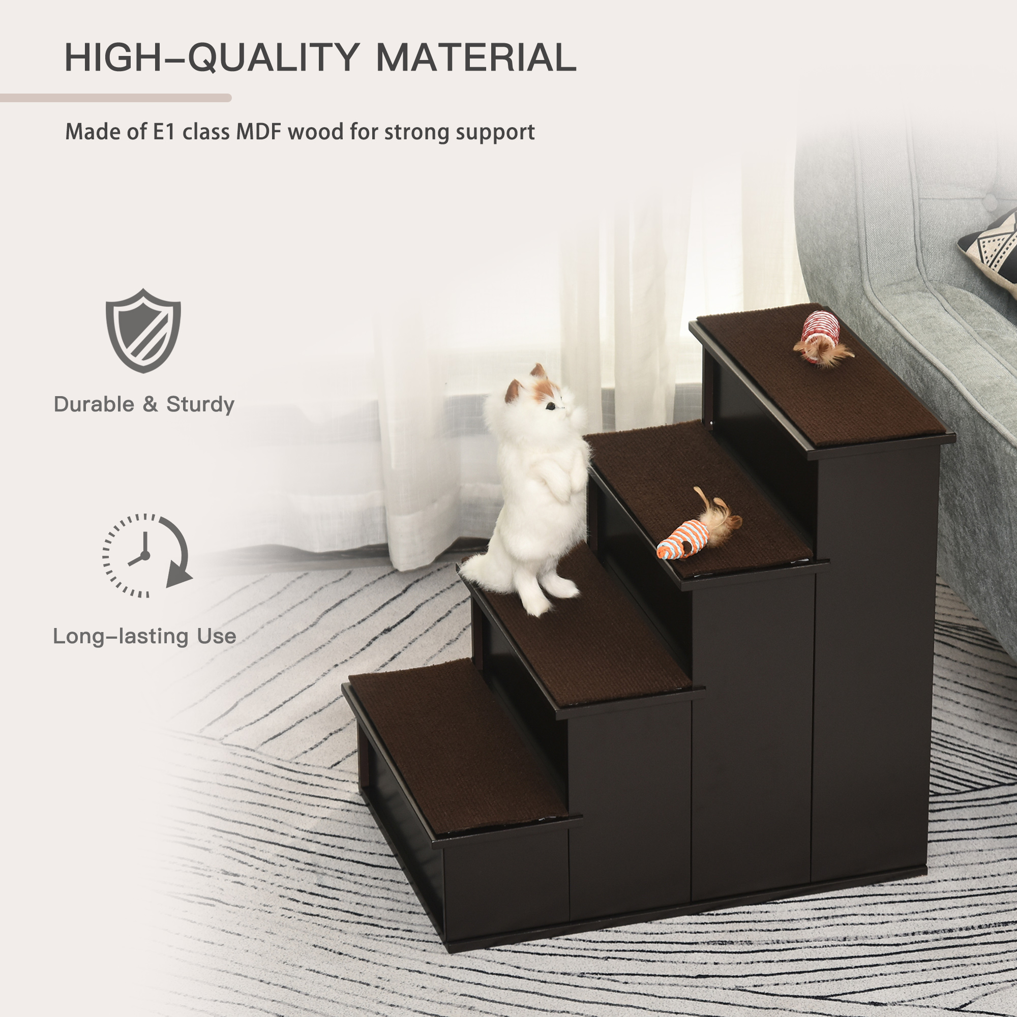 4 Step Wooden Dog Steps Pet Stairs For Dogs,Cat Ladder Bed Couch With Non-Slip — image 3