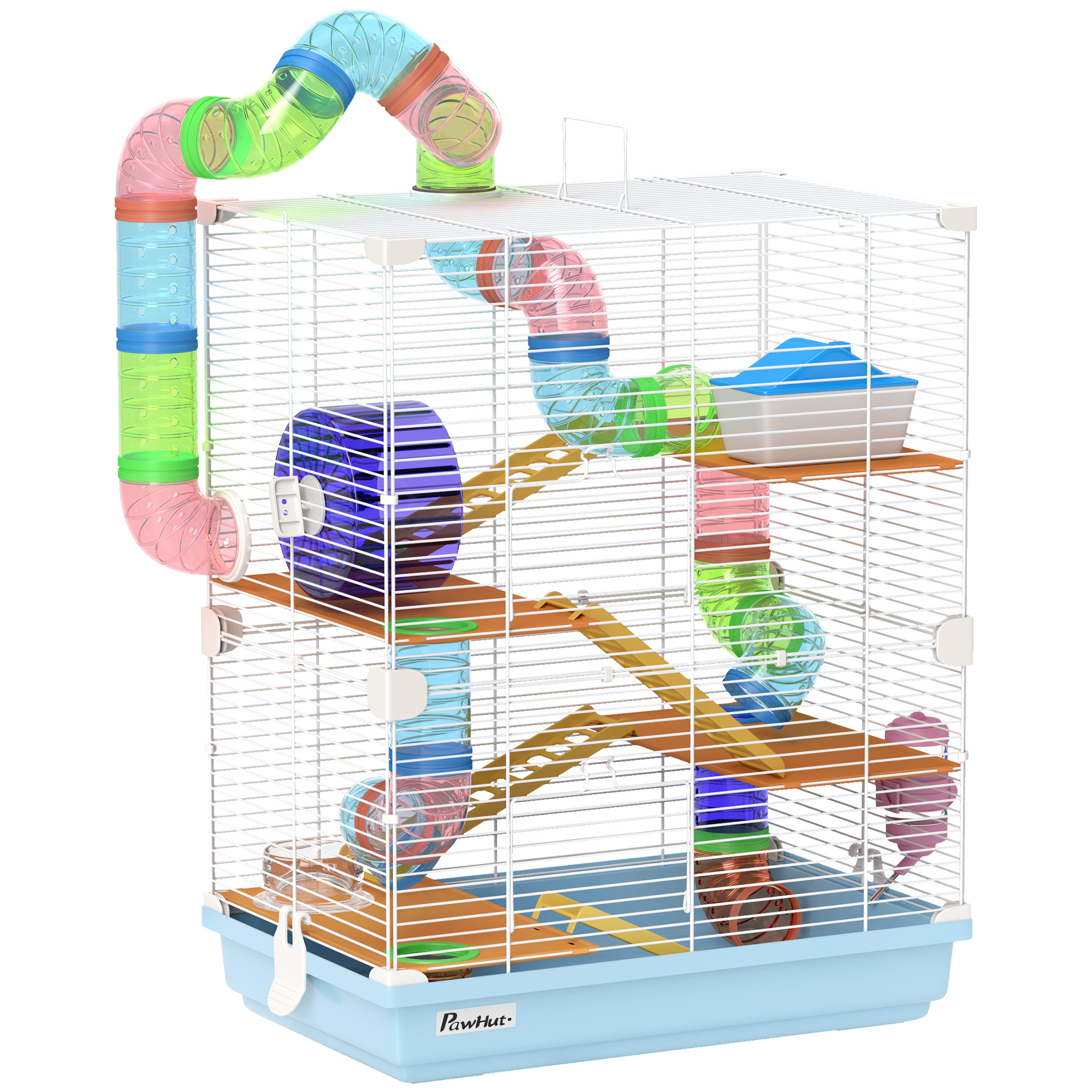 5 Tier Hamster Cage Carrier Habitat W/ Exercise Wheels,Tunnel,Light Blue — image 4