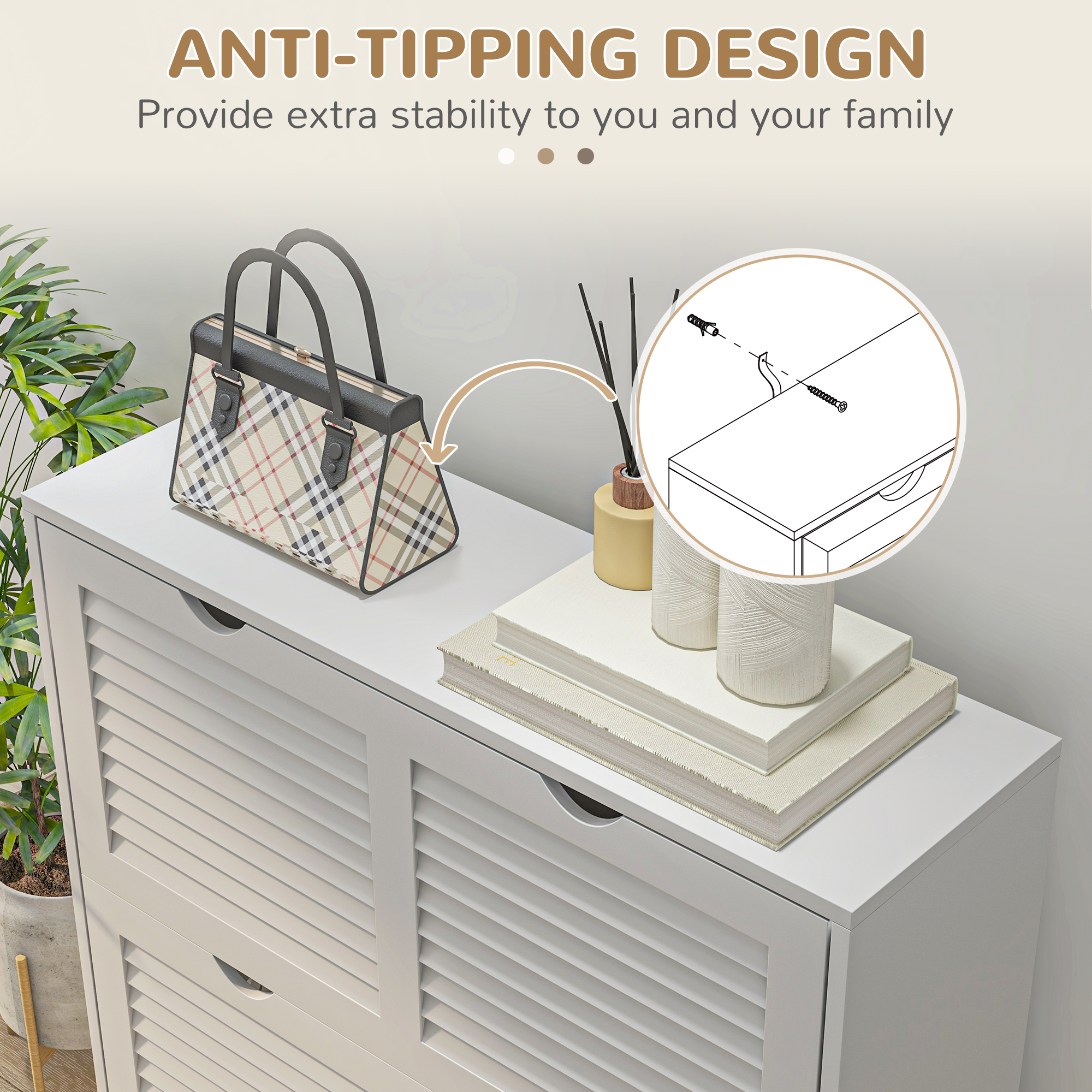 2 Drawers Entryway Shoe Cabinet,Narrow Storage Cabinet With 2 Flip — image 4