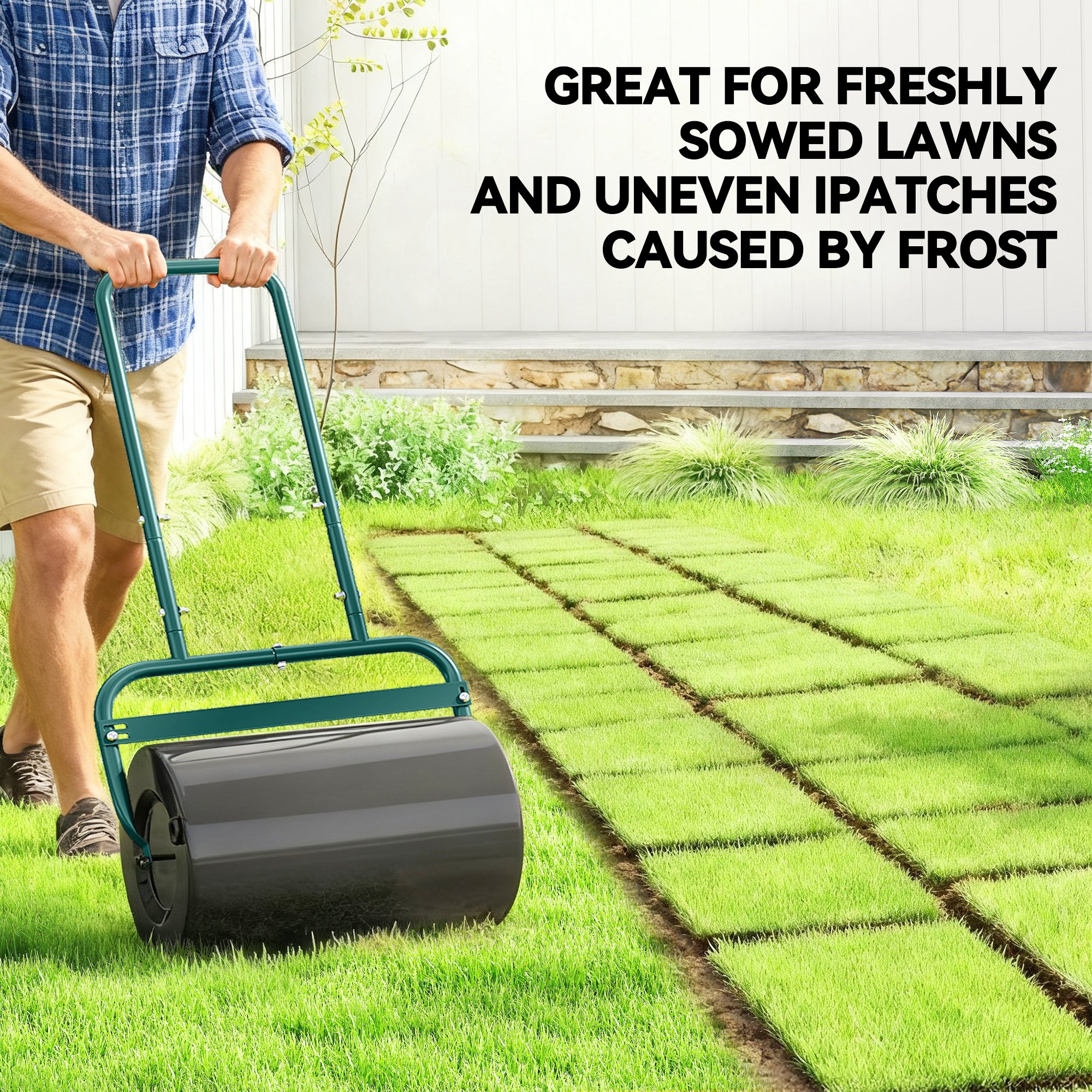 38L Fillable Cylinder Steel Lawn Roller-Dark Green — image 5
