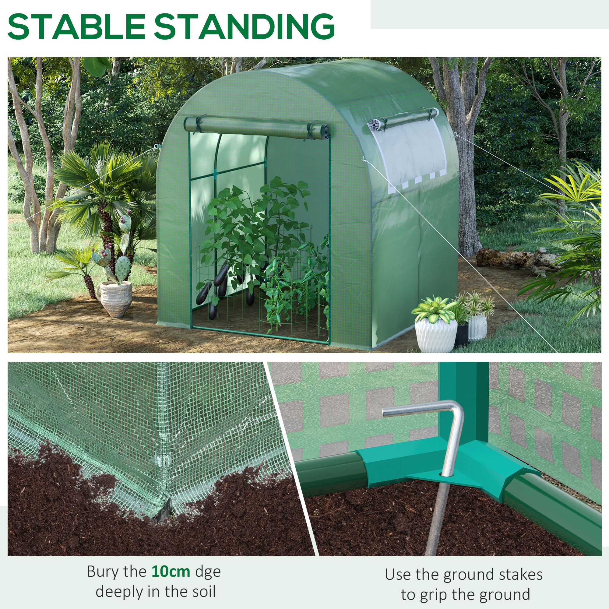 Walk In Polytunnel Greenhouse,Green House For Garden With Roll-up Window — image 4