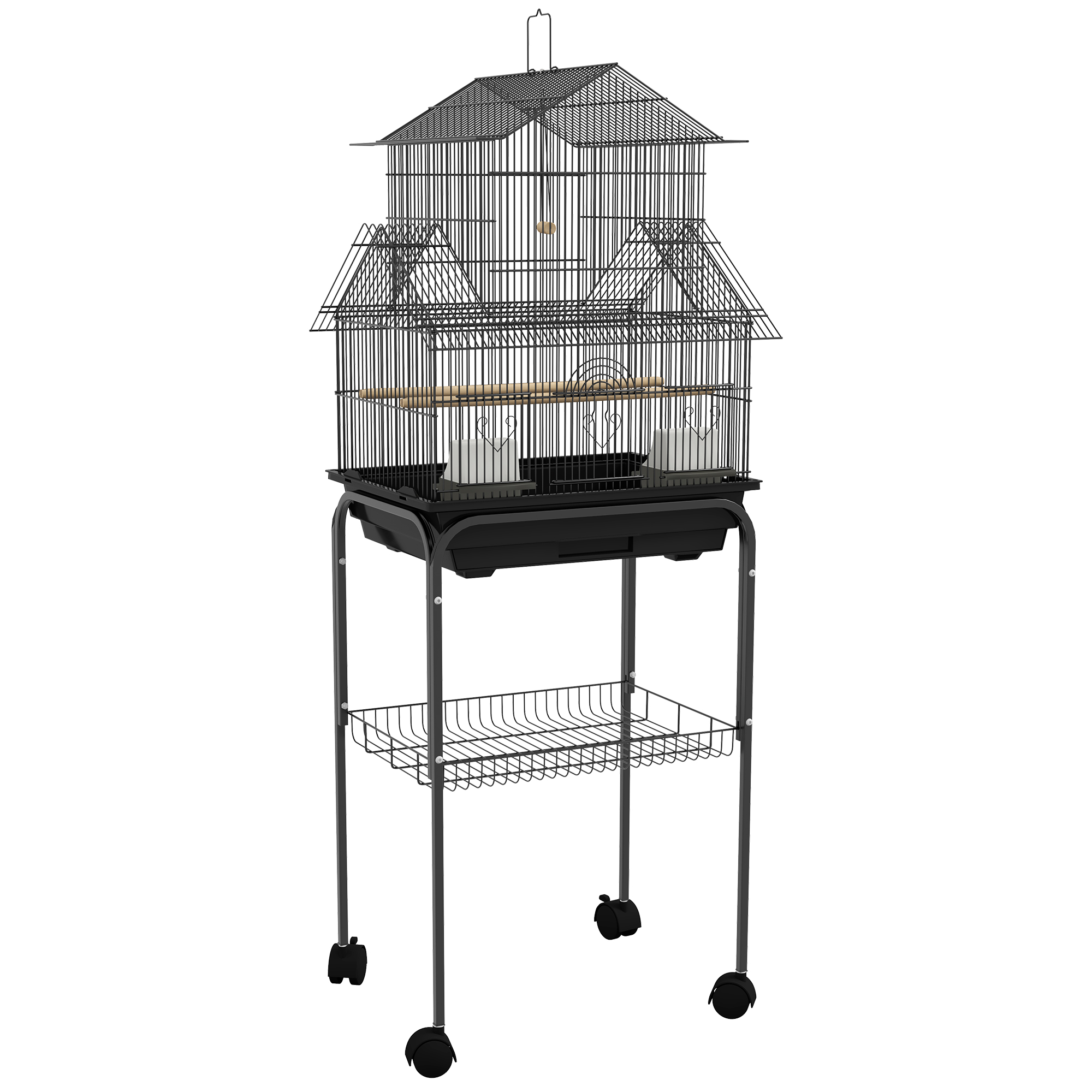 Metal Bird Cage With Plastic Swing,Perch,Food Container,Tray,Handle,for Finches,Canaries,Budgies,43.5 X 33 X 121