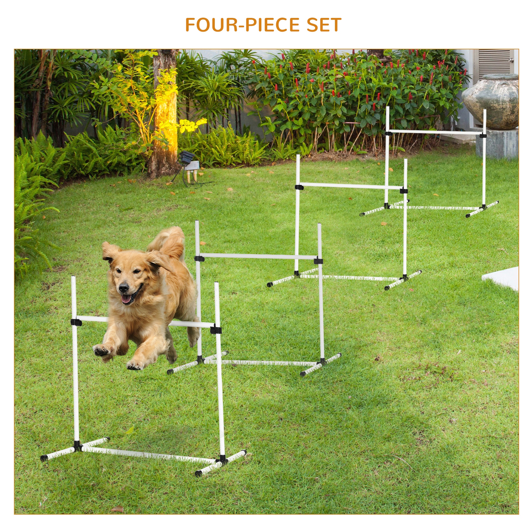 4 Pieces Dog Agility Training Equipment,Adjustable Height Jumps Hurdle With Carrying Bag For Outdoor,White detail photo 2