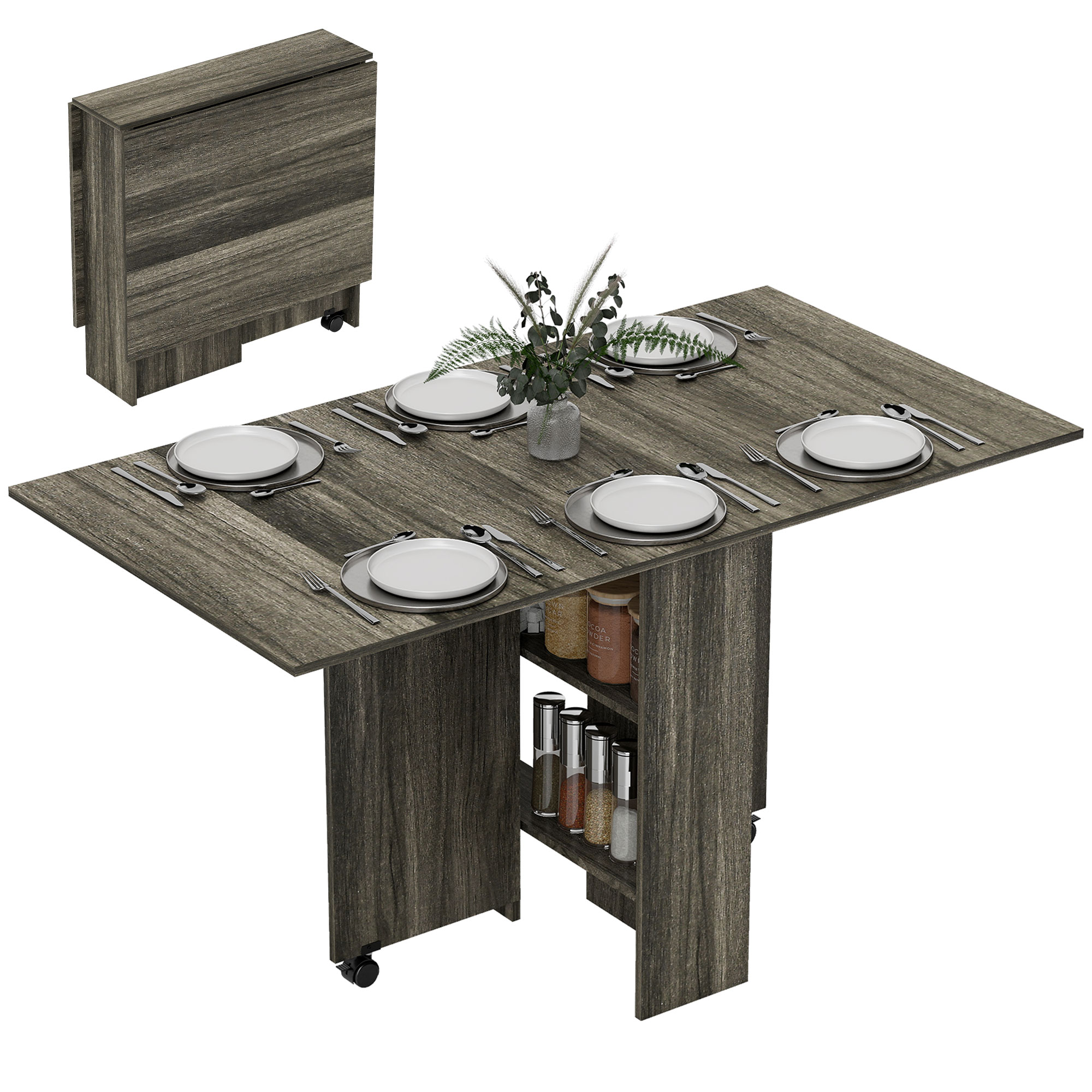 80-140 Cm Folding Dining Table For 4-6 People,Drop Leaf With 2-Tier — image 4