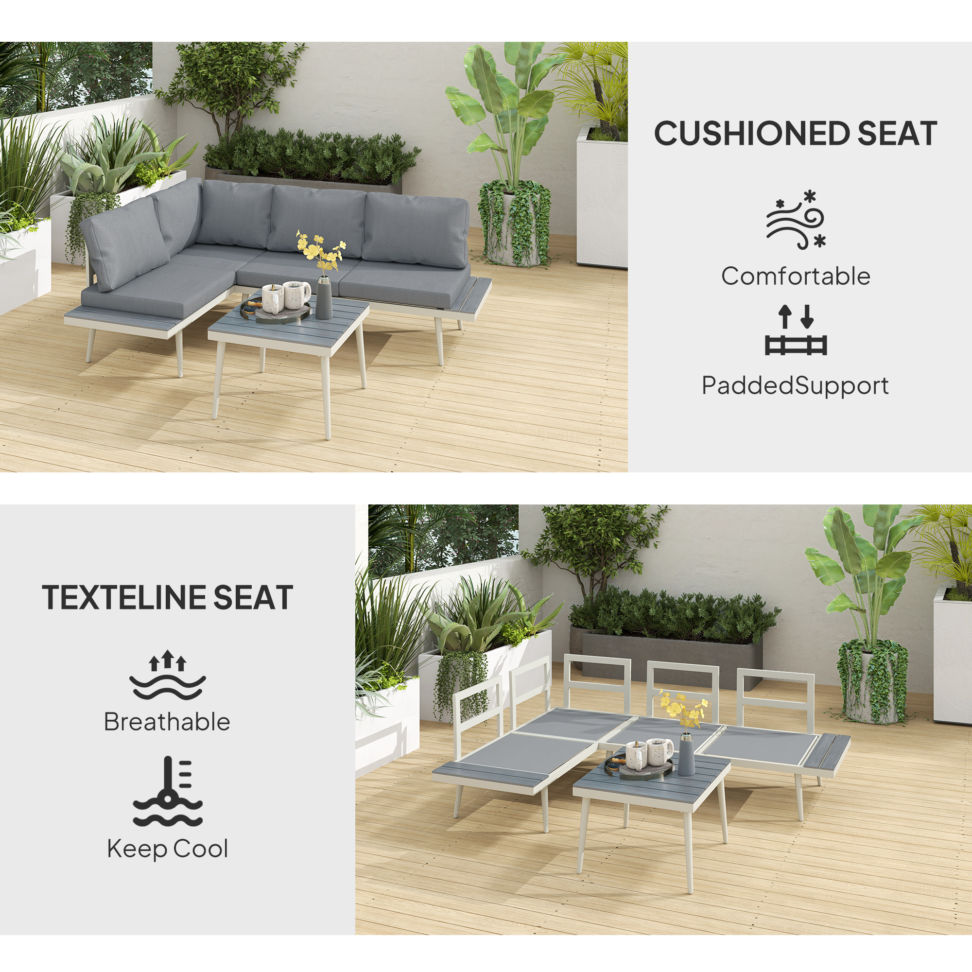 3 Piece Garden Furniture Set With 5-Level Adjustable Lounger,L Shaped Corner — image 3
