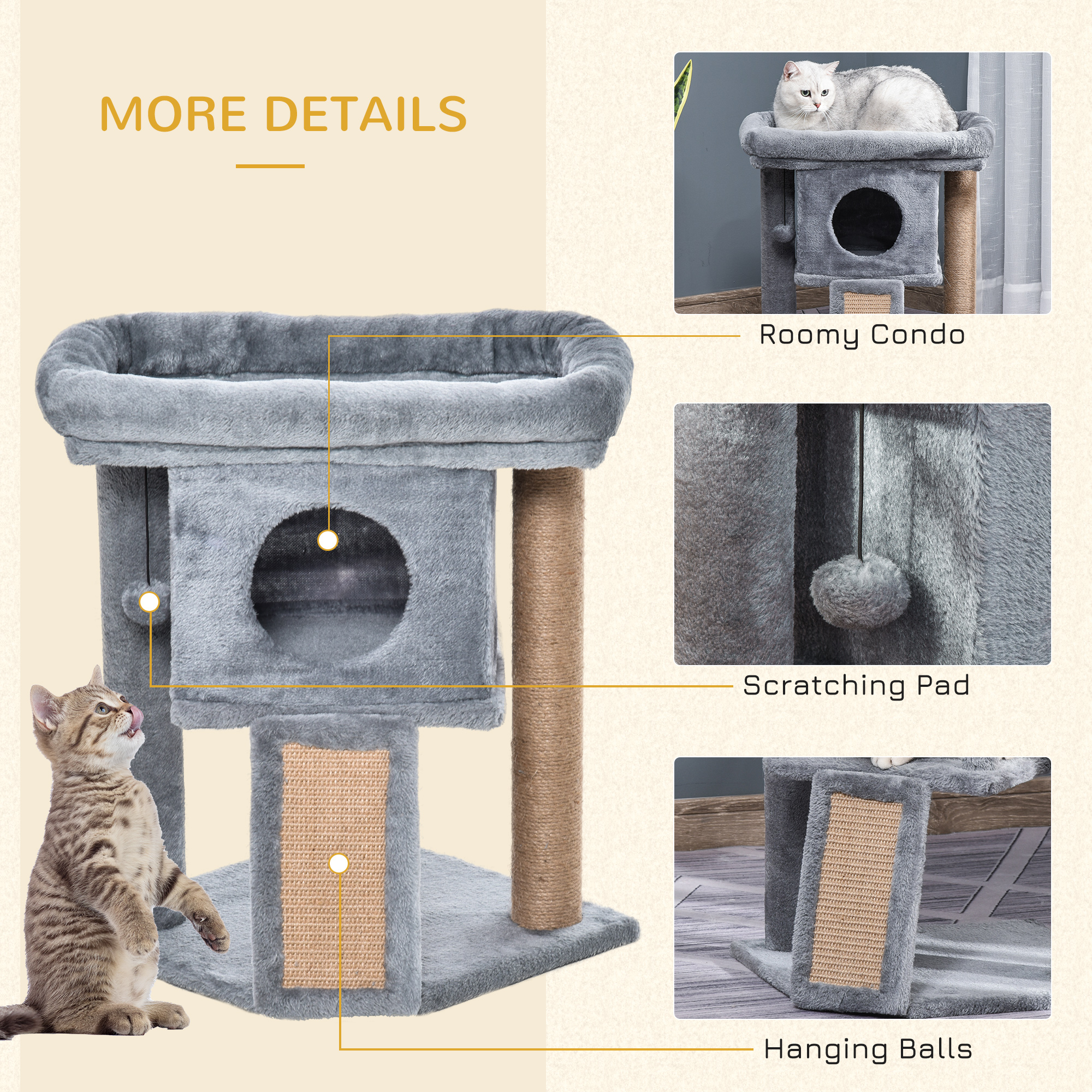 Cat Tree Tower For Indoor Cats Scratching Post Climbing Activity Centre W/Jute — image 3