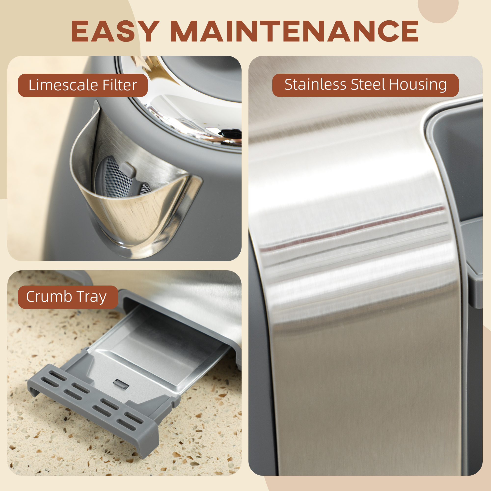 Stainless Steel Panel Kettle And Toaster Set-Grey — image 5