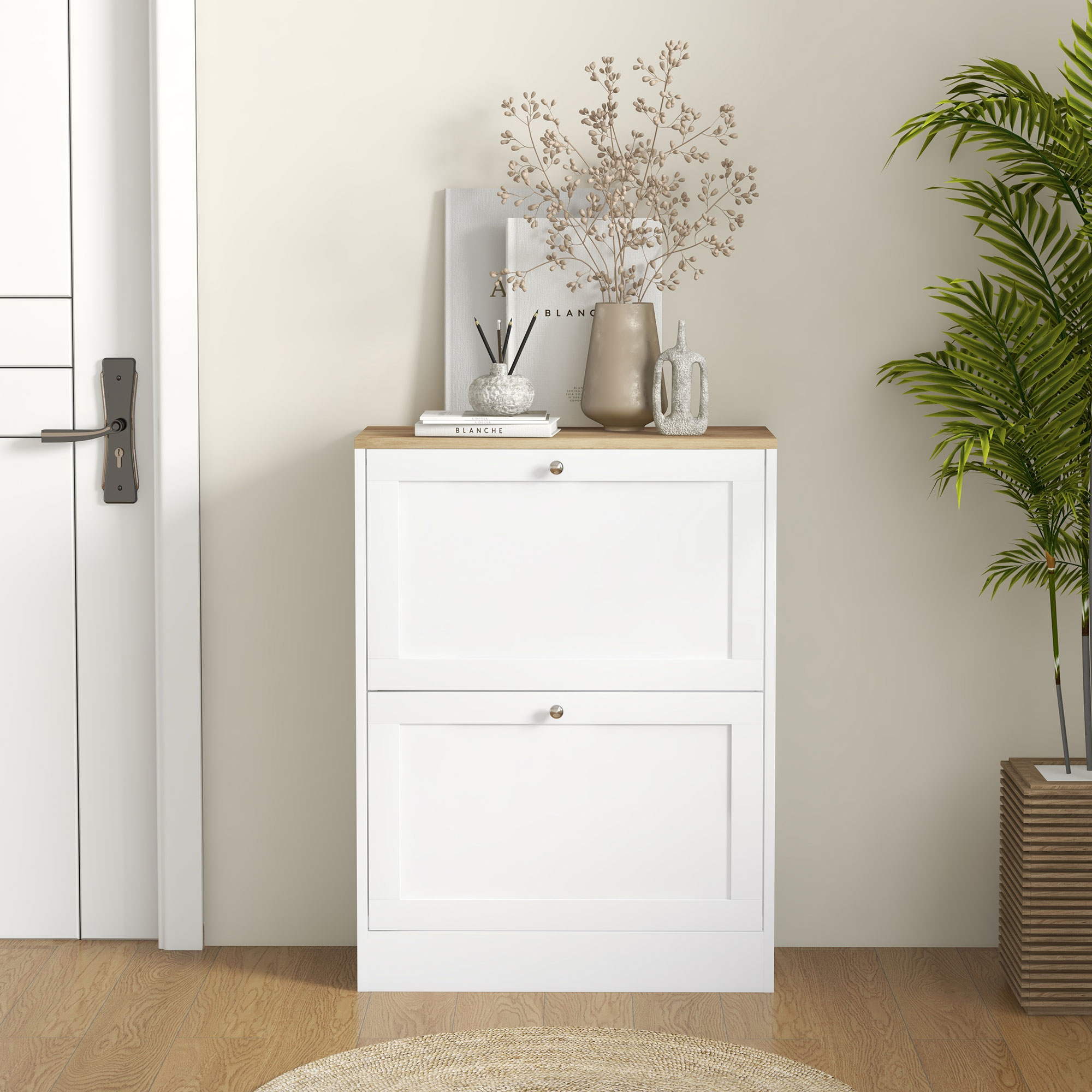 Two Flip Drawer Shoe Cabinet-White — image 3