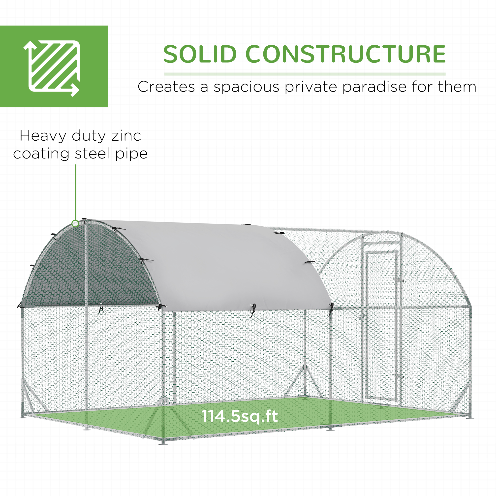 Walk In Chicken Run,Galvanised Large Coop With Dome Roof,Water-Resistant
