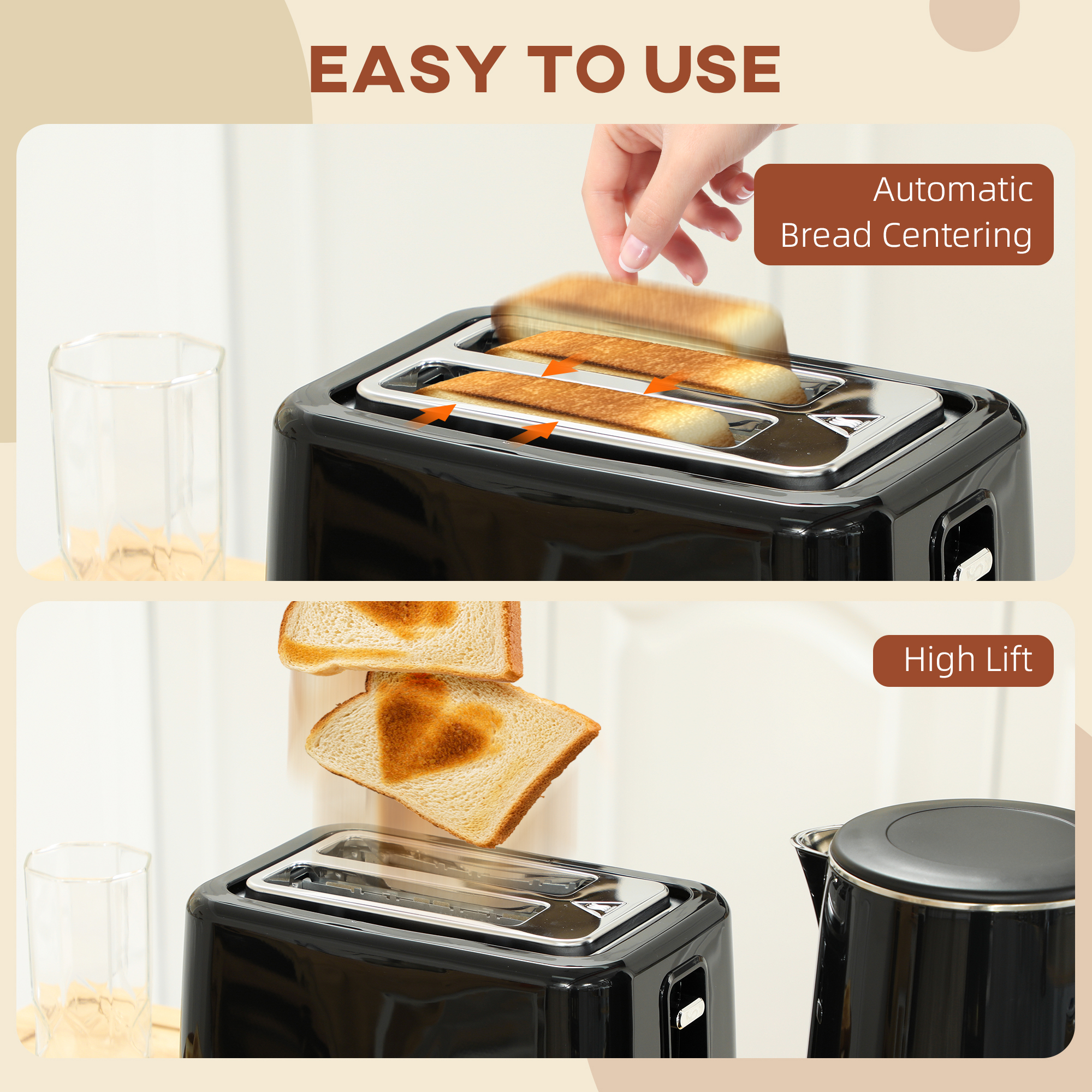 Polished Stainless Steel Kettle And Toaster Set-Black — image 4