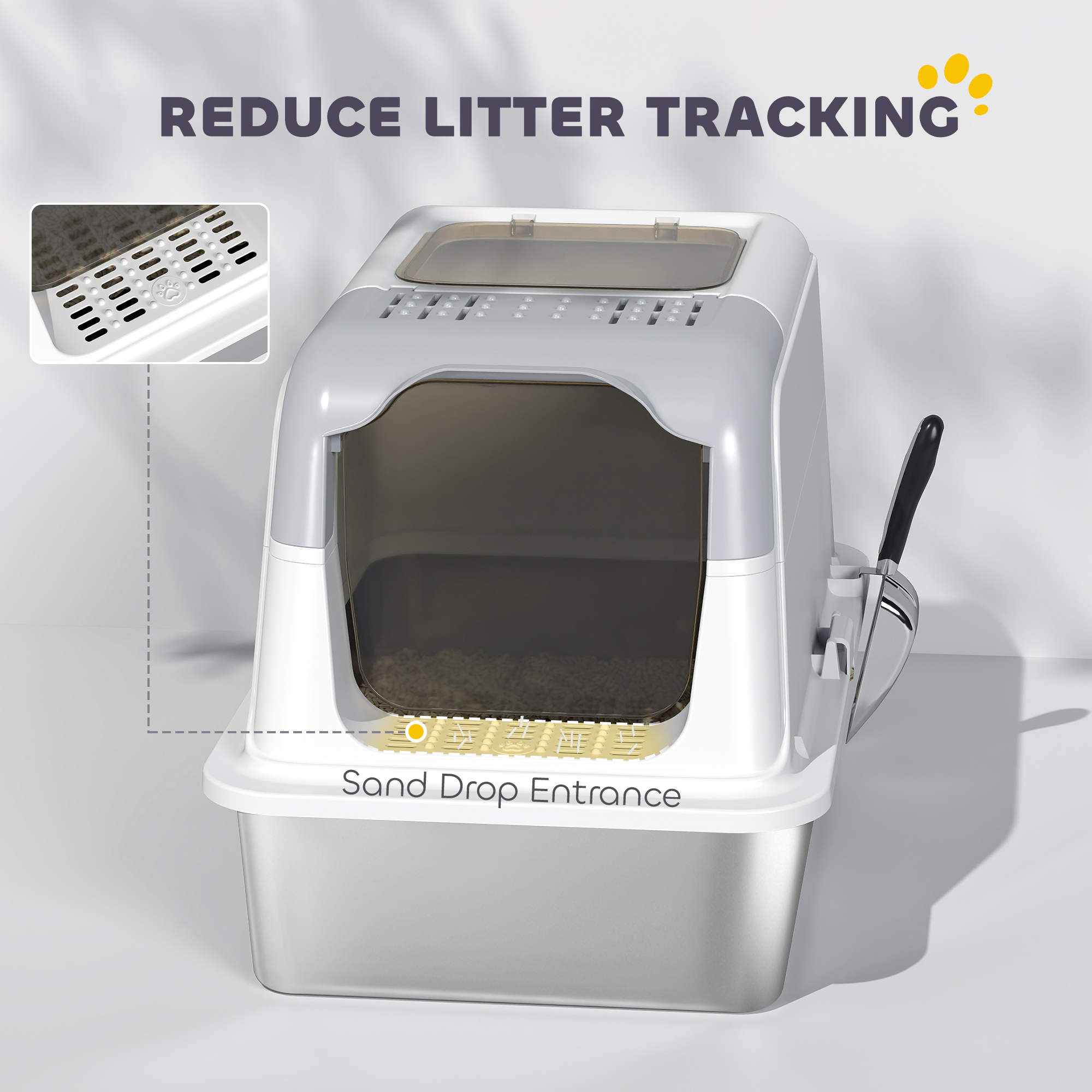 Extra Large Stainless Steel Litter Box,Enclosed Cat Litter Tray With Scoop,Deodorizer Bag,Front-Entry And Top-Exit detail photo 5