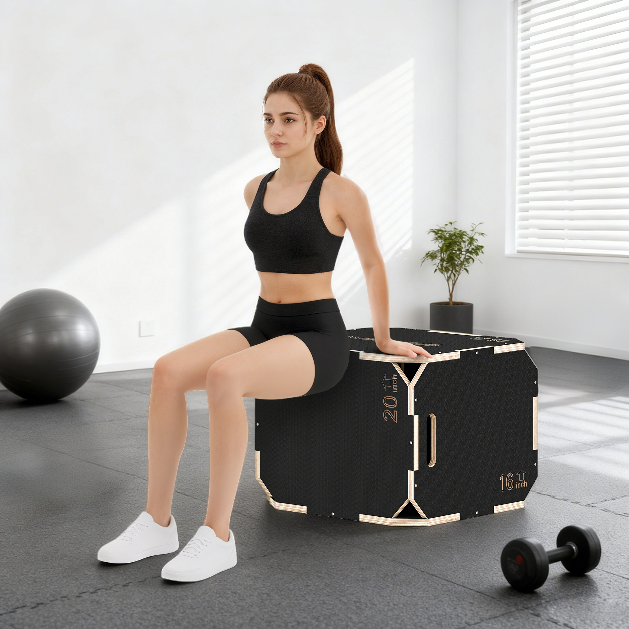 Non-Slip Plyo Box,Corner-free Wooden Jump Box,41 X 51 X 48
