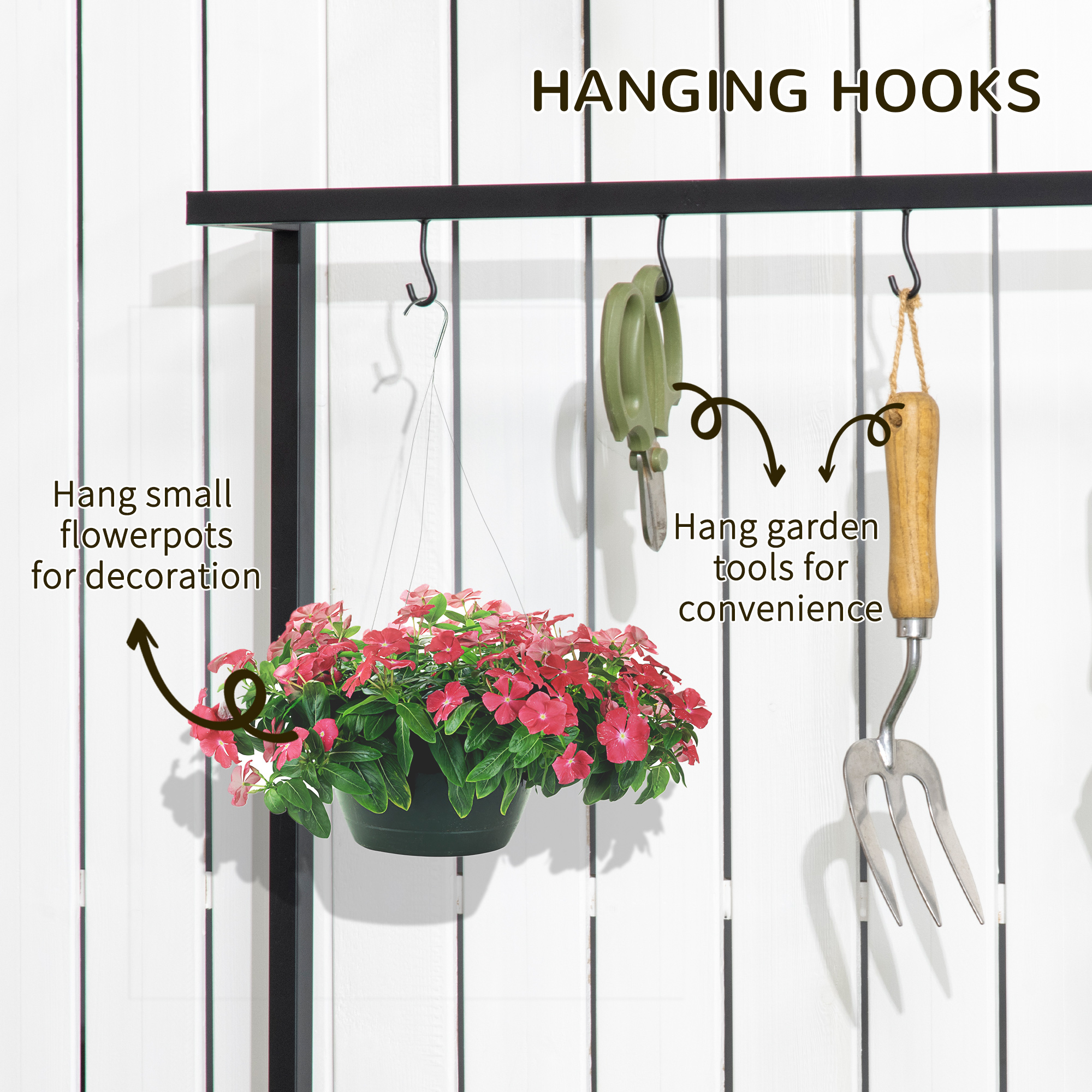 3 Tiered Plant Stand With Hanging Hooks,Flower Rack Shelf For Indoor Outdoor — image 3