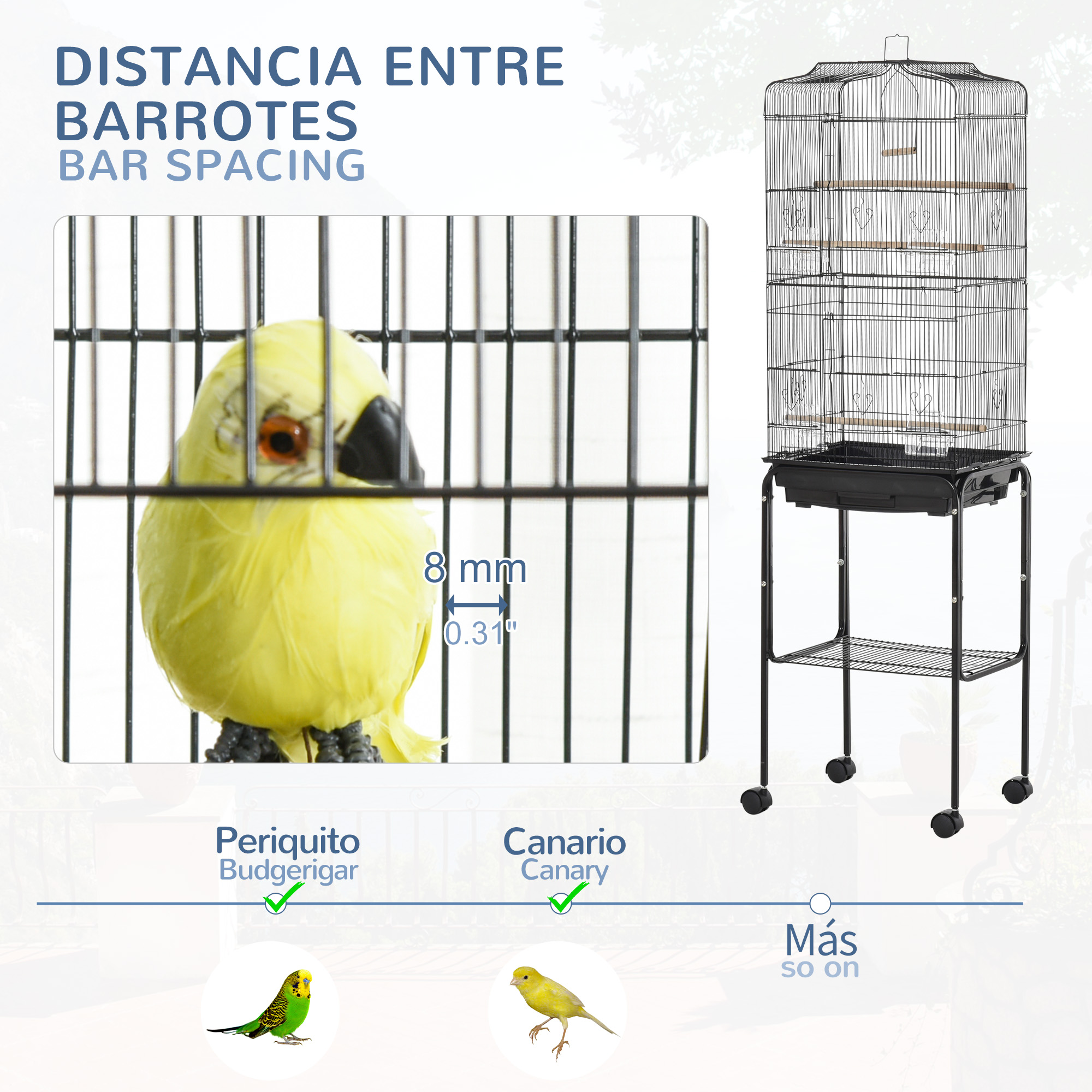 Bird Cage Budgie Cages For Finch Canary Parakeet With Stand Wheels Slide-out — image 4