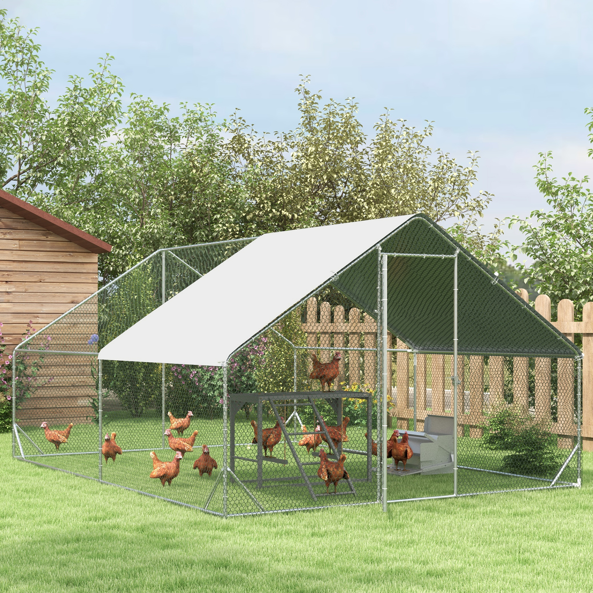 Chicken Activity Play With Swing Set For 3-4 Chickens,Wooden Coop,Grey — image 4