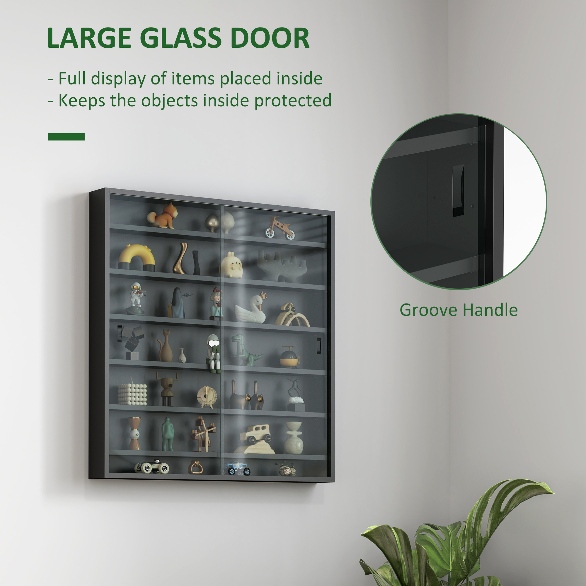Six Shelf Display Cabinet,with Glass Doors-Black