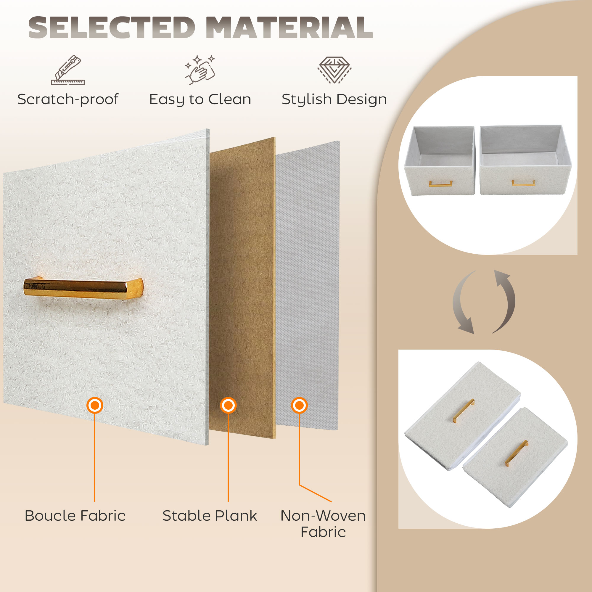 Chest Of Drawers With 9 Fabric Drawers,Boucle Storage Organiser Steel — image 4