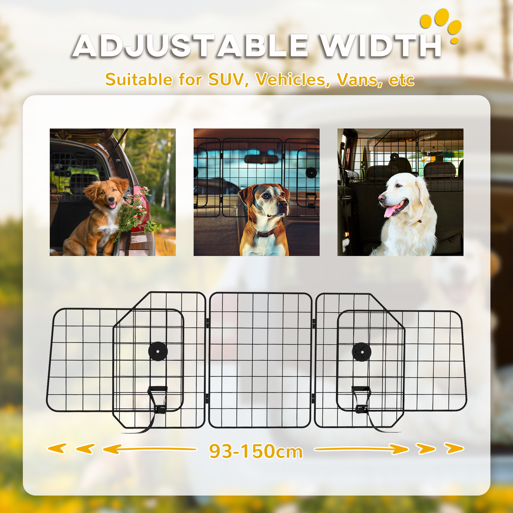Dog Guard For Cars,Vans,Vehicles,with 93-150cm Adjustable Width